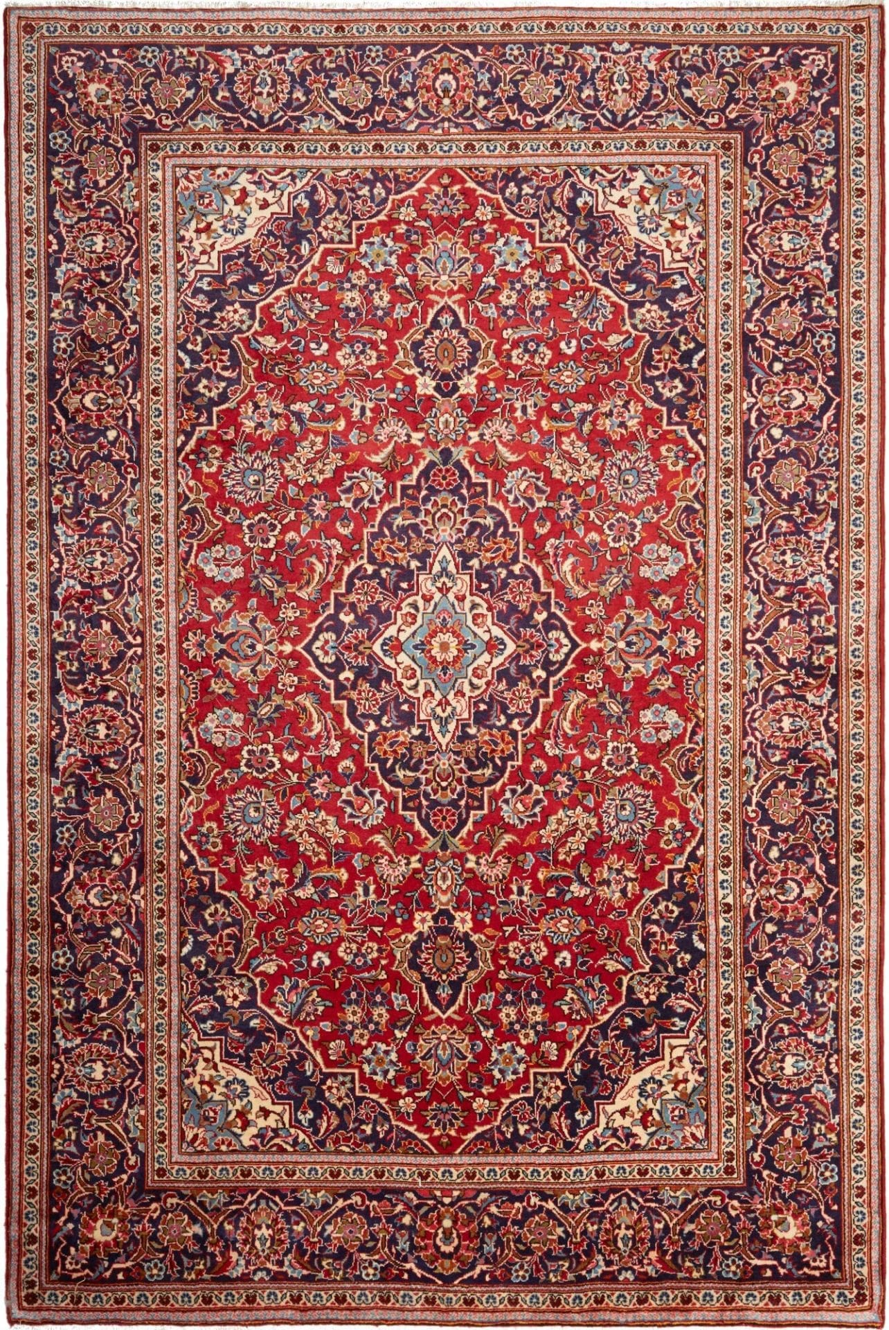 Kashan Teppich 205 x 302cm, florale Muster, handgeknüpft, Perserteppich