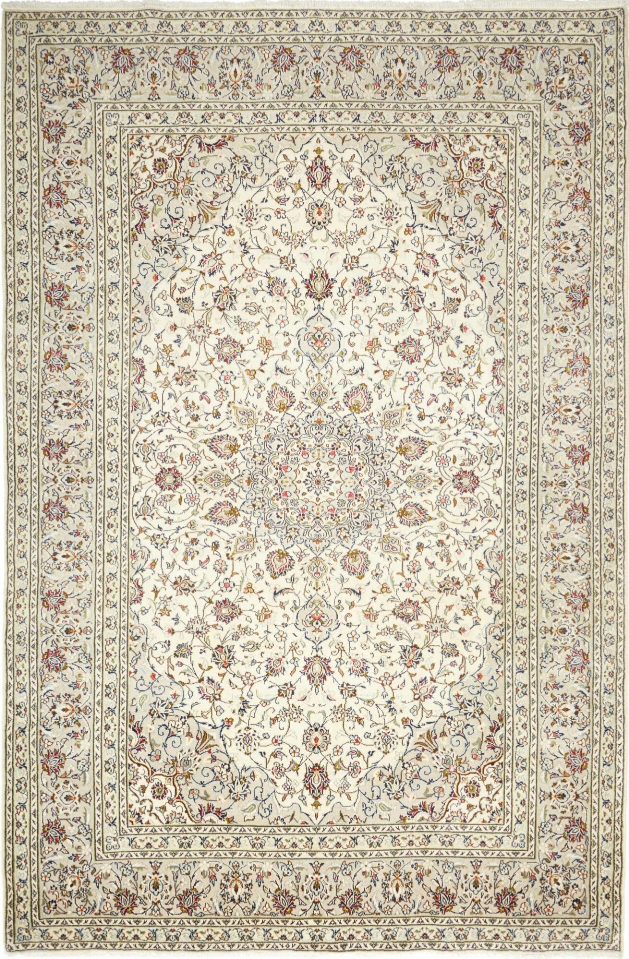 Kashan Teppich 205 x 303cm, Schurwolle, florale Muster, handgeknüpft