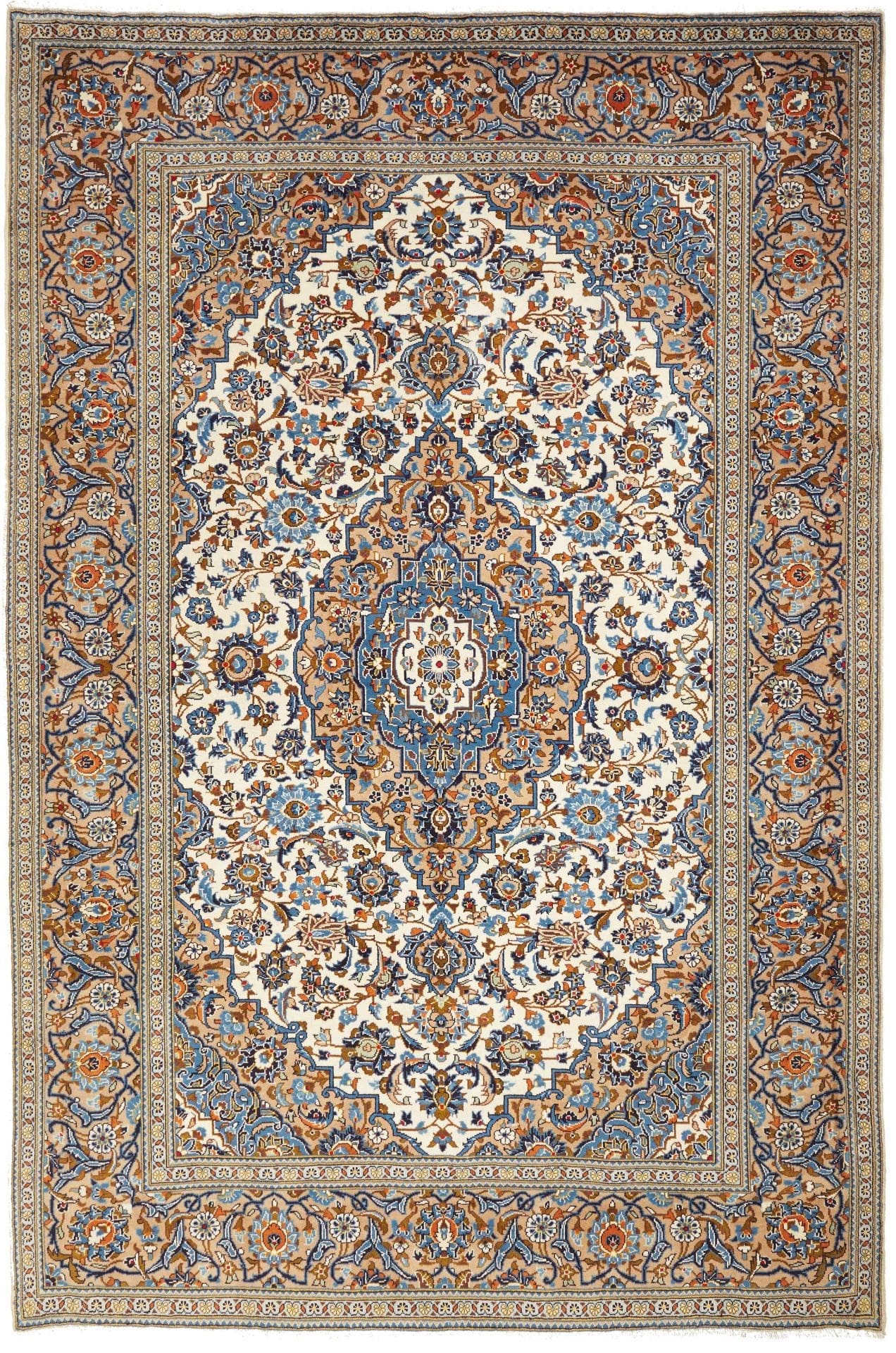 Kashan Teppich 205 x 303cm, Schurwolle, florales Muster, handgeknüpft