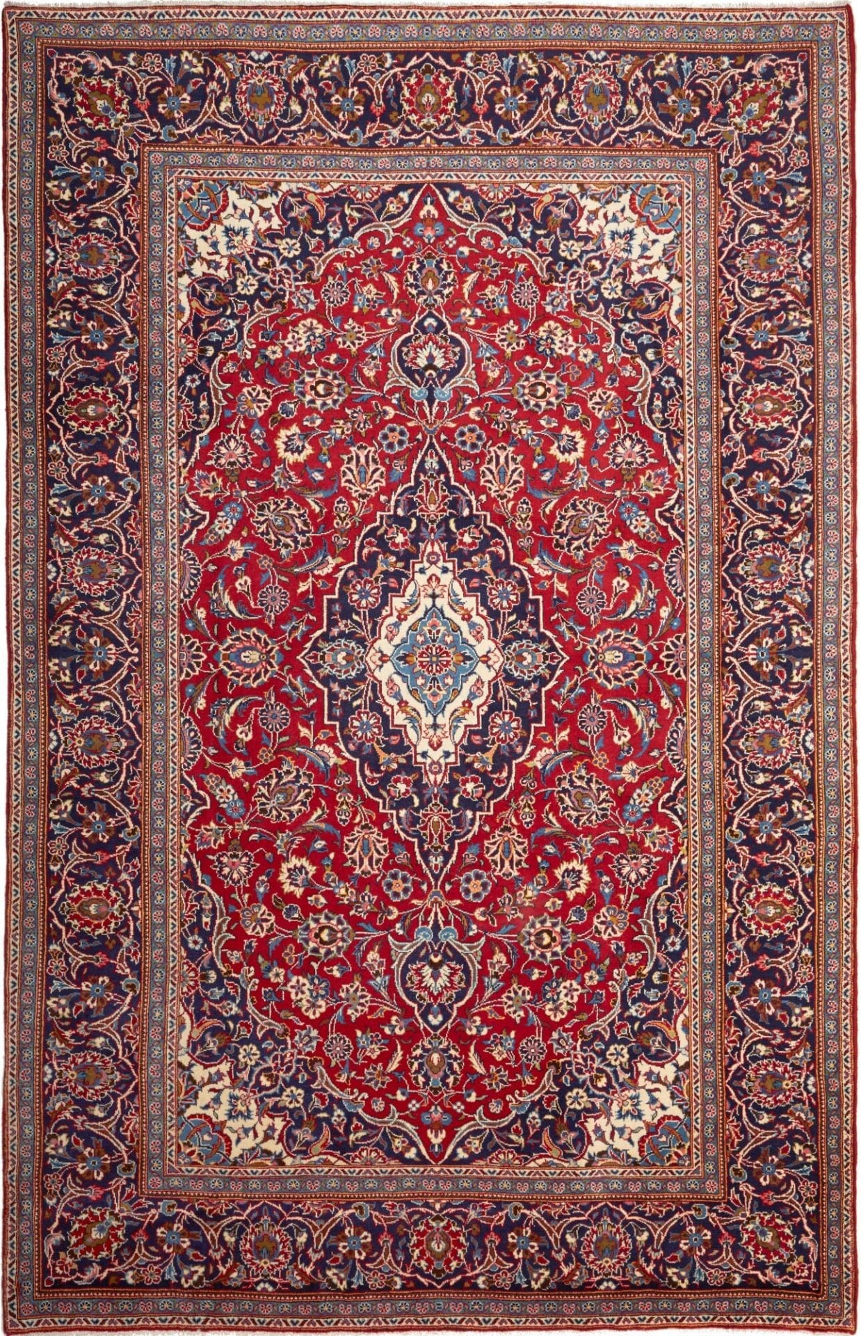 Kashan Teppich 205 x 317cm, handgeknüpft, florale Muster, Perserteppich