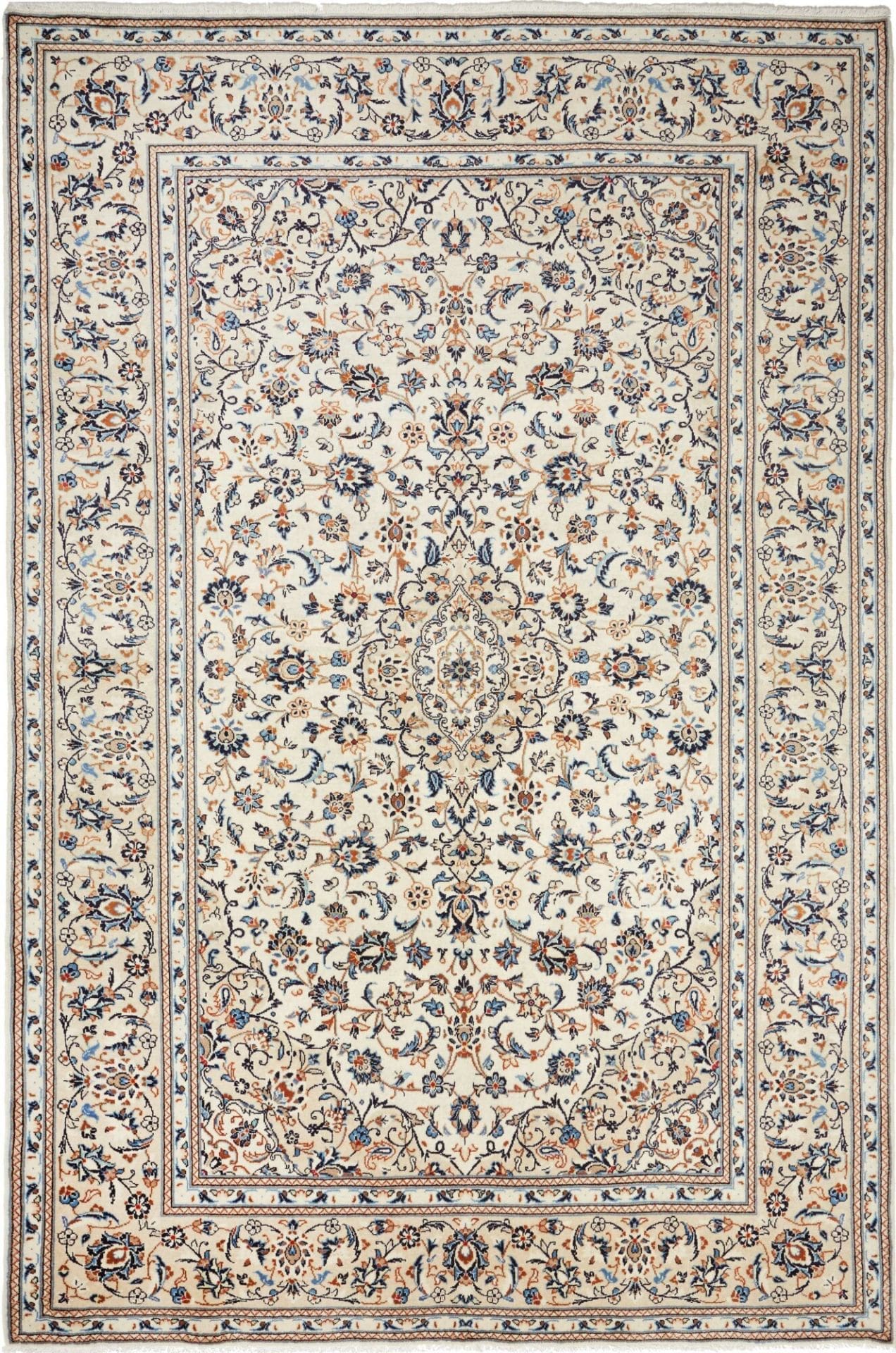 Kashan Teppich 207 x 304 cm, florale Muster, handgeknüpft, Perserteppich