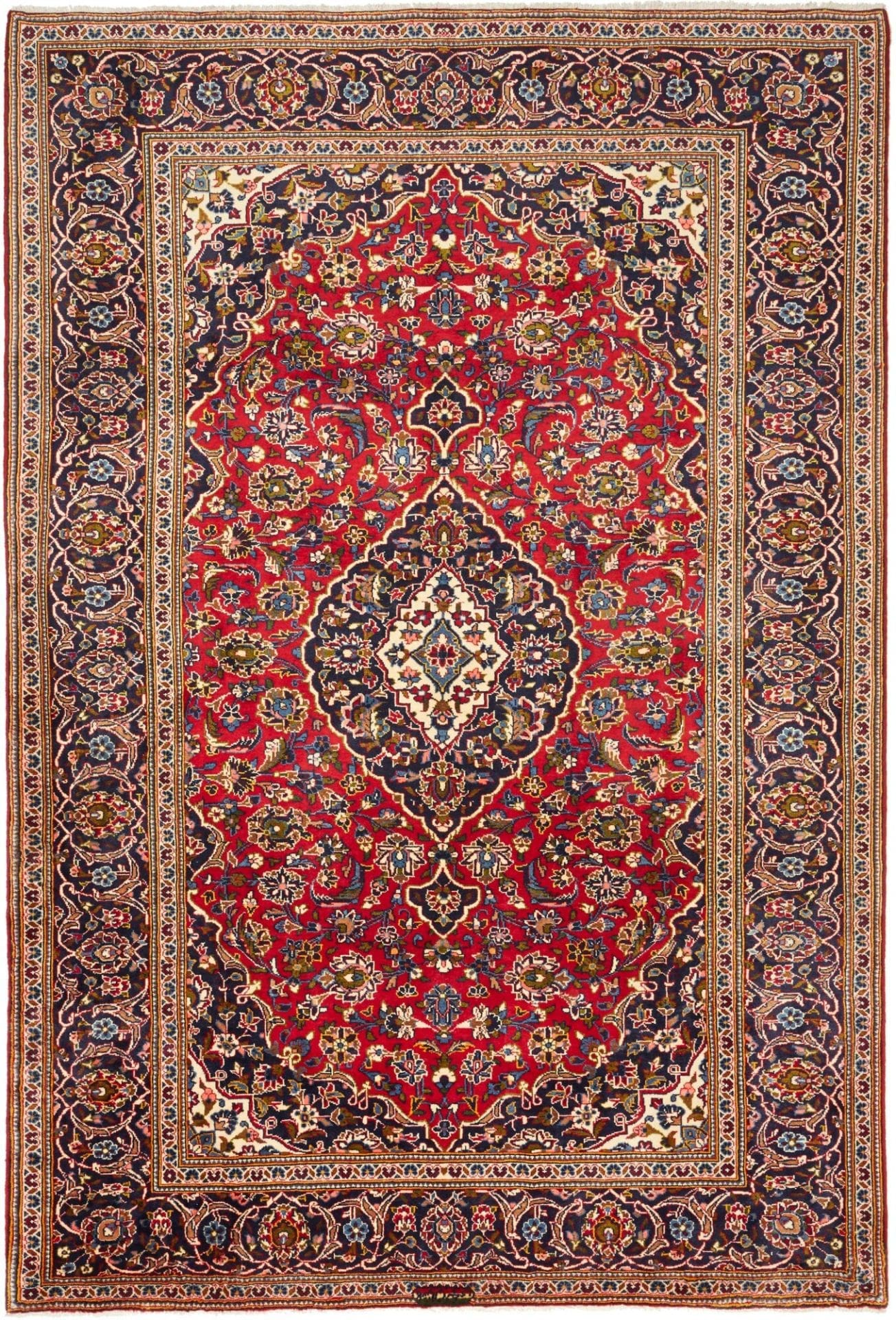 Kashan Teppich 208 x 304cm, Schurwolle, florale Muster, handgeknüpft