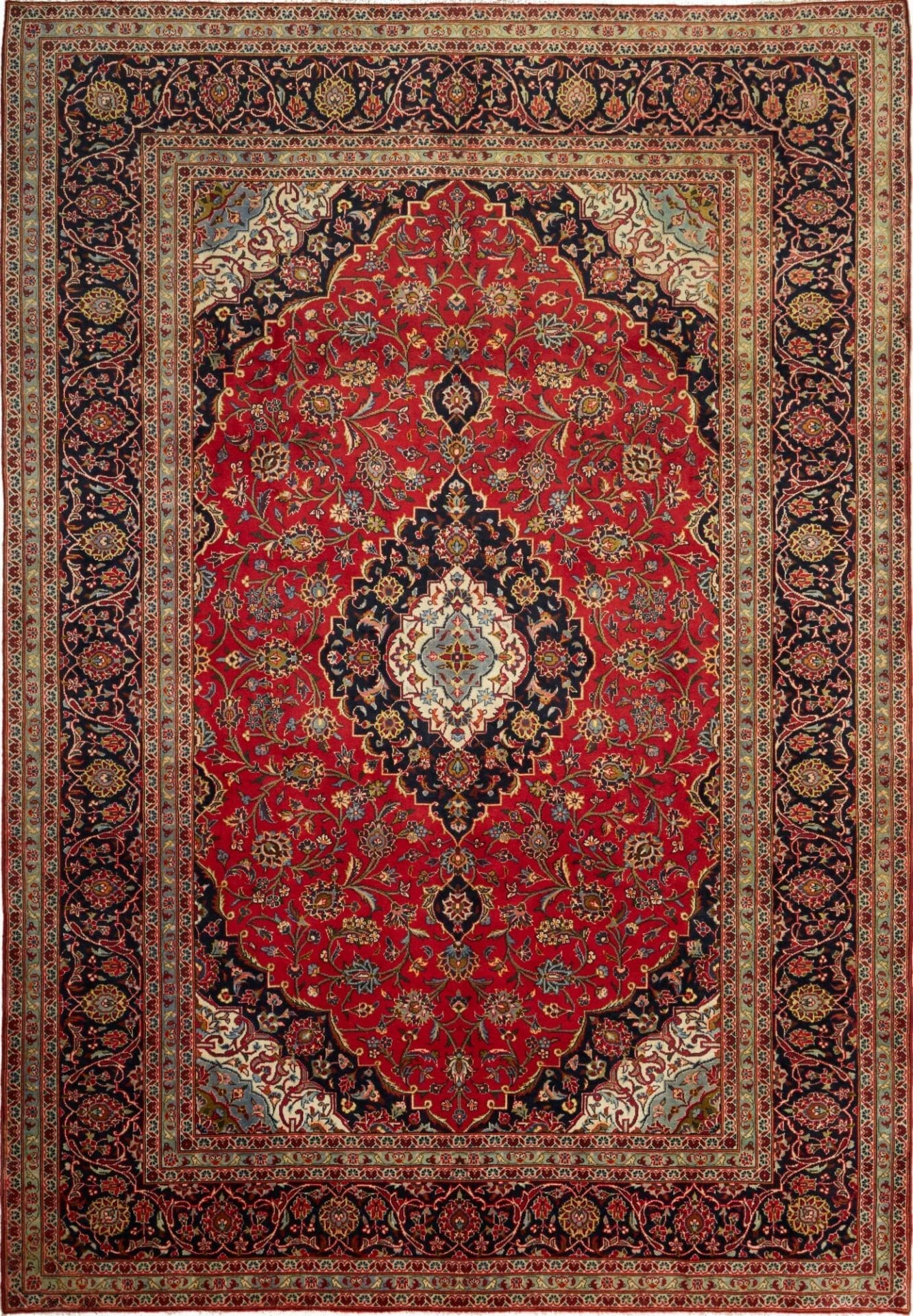 Kashan Teppich 211 x 300cm, handgeknüpft, florale Muster, Perserteppich