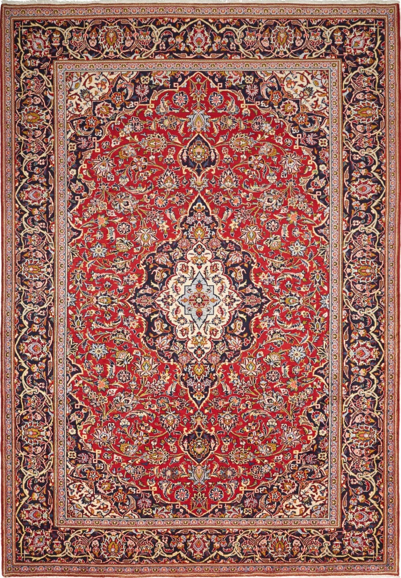 Kashan Teppich 218 x 308 cm, florale Muster, handgeknüpft, Perserteppich