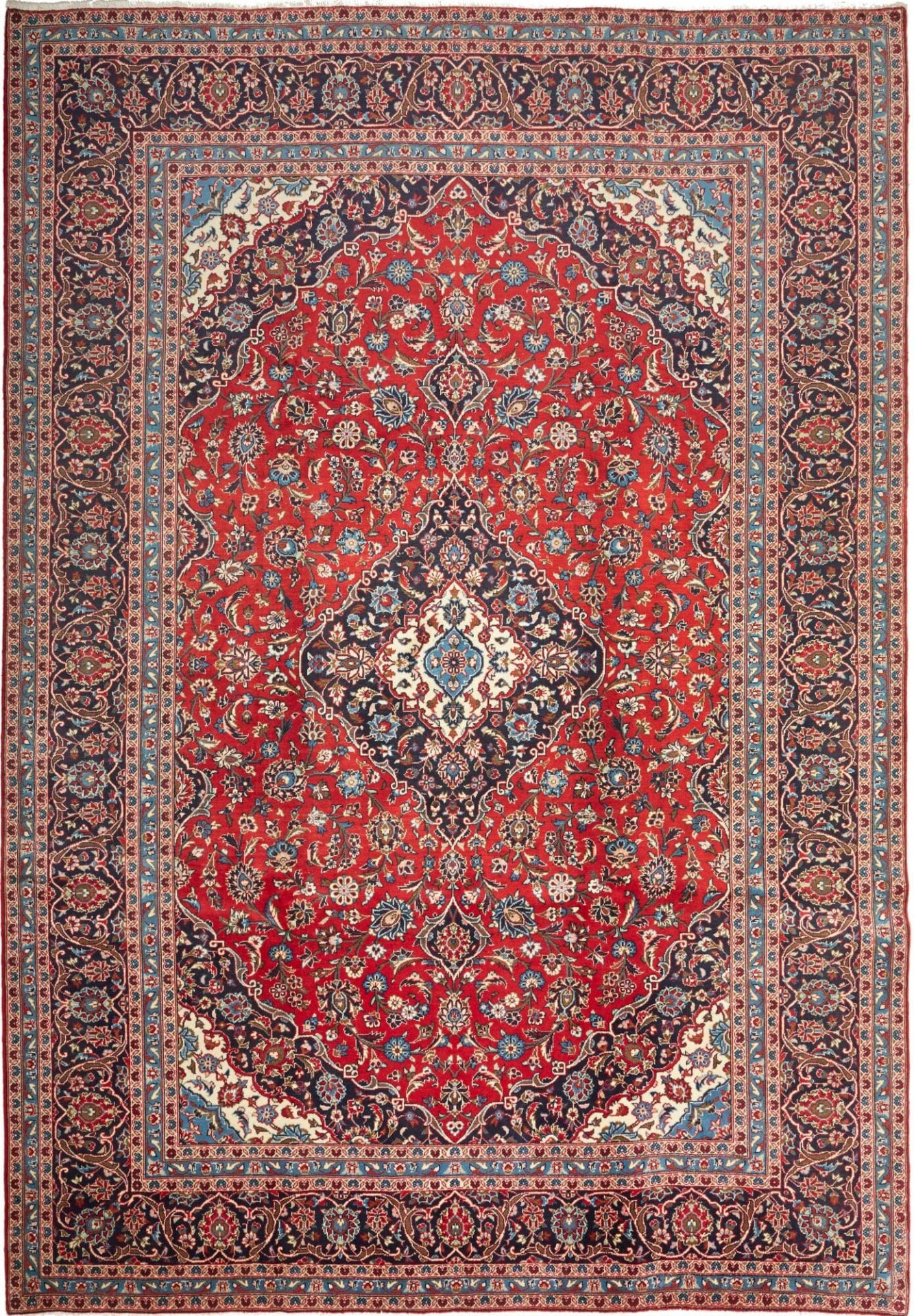 Kashan Teppich 246 x 355cm, Schurwolle, florale Muster, handgeknüpft