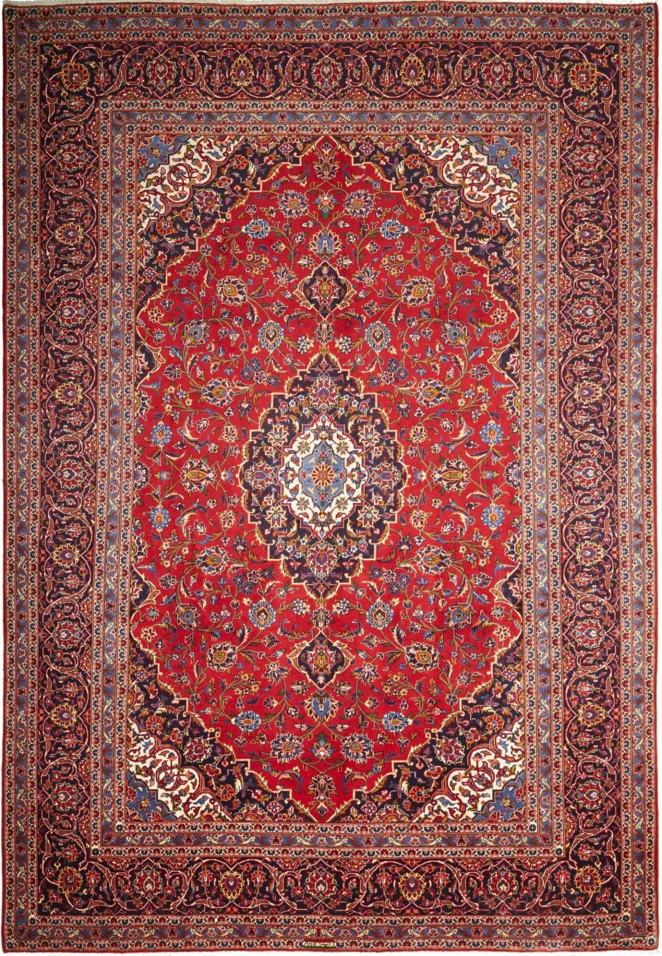 Kashan Teppich 248 x 358cm, Schurwolle, florale Muster, handgeknüpft