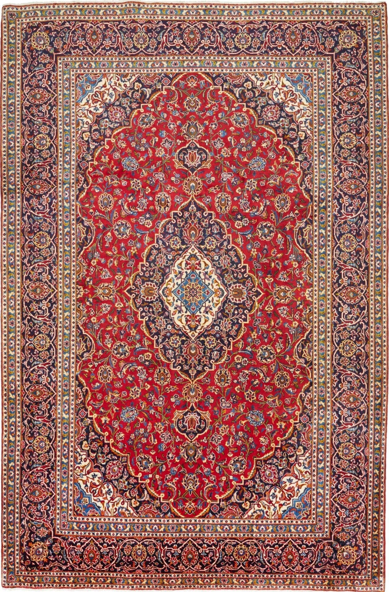 Kashan Teppich 248 x 370 cm, florale Muster, handgeknüpft, Perserteppich