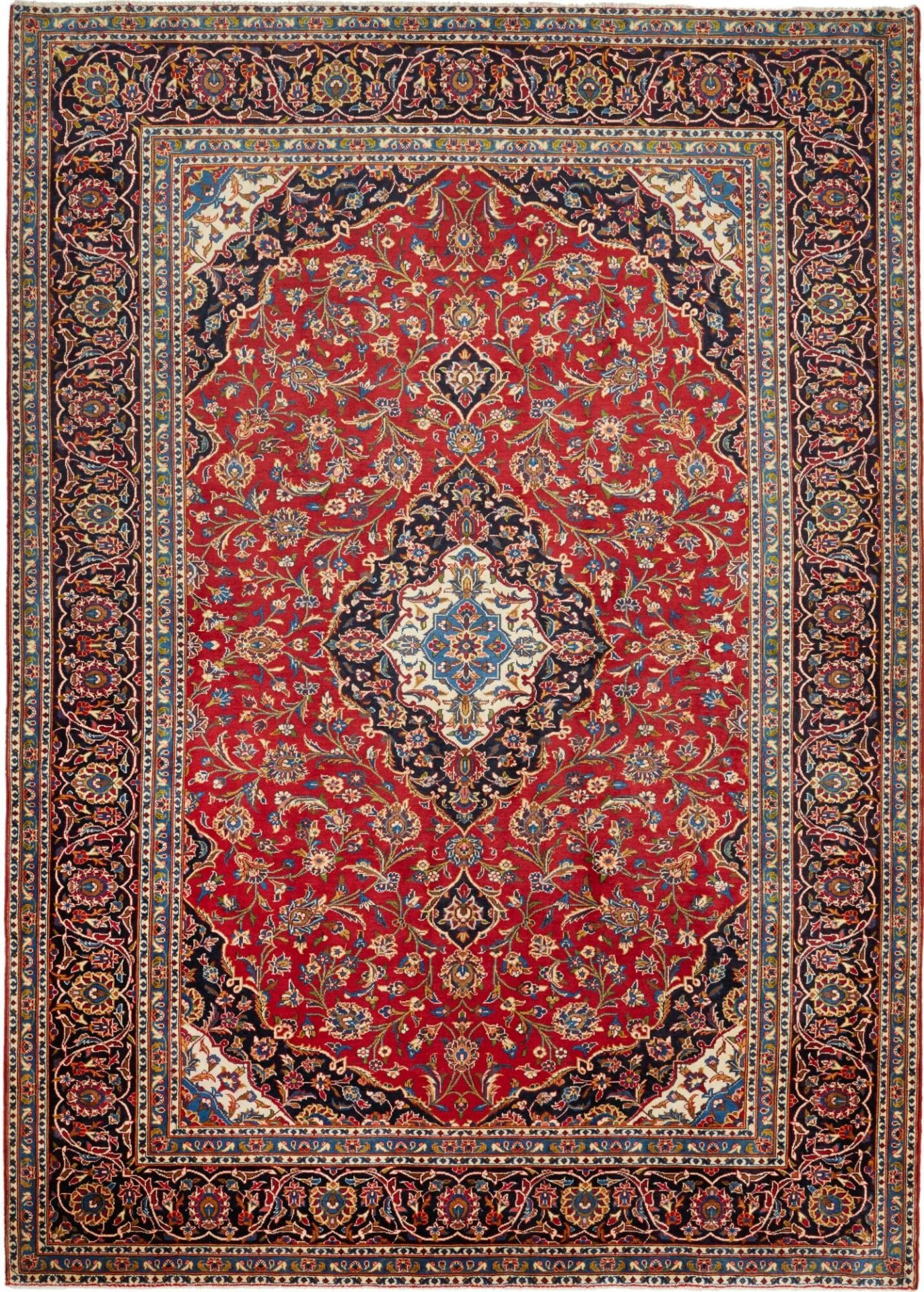 Kashan Teppich 251 x 347cm, Schurwolle, florales Design, handgeknüpft
