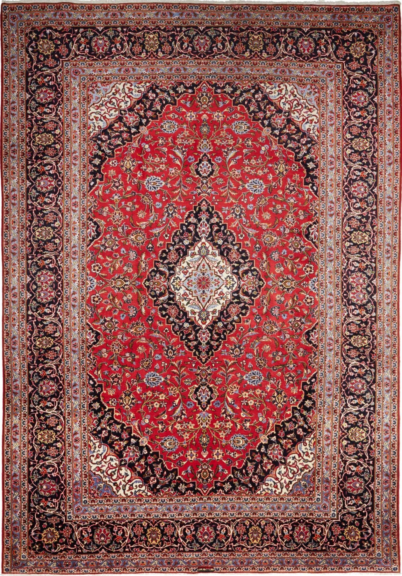 Kashan Teppich 256 x 366cm, Schurwolle, florale Muster, handgeknüpft