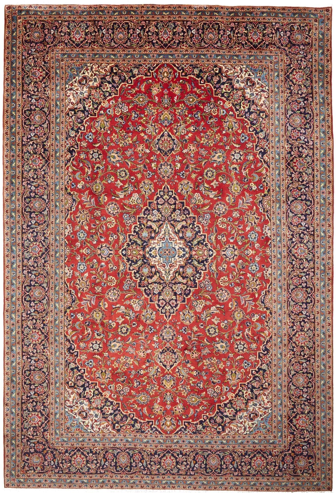 Kashan Teppich 259 x 376 cm, florale Muster, handgeknüpft, Perserteppich