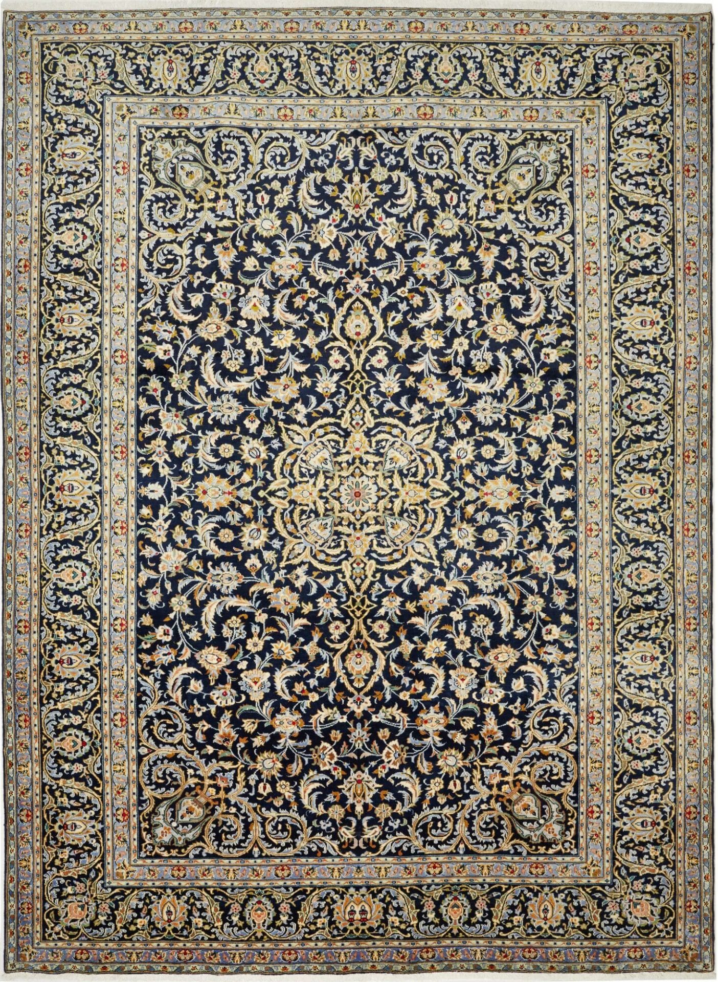 Kashan Teppich 278 x 383 cm, Schurwolle, florales Muster, handgeknüpft