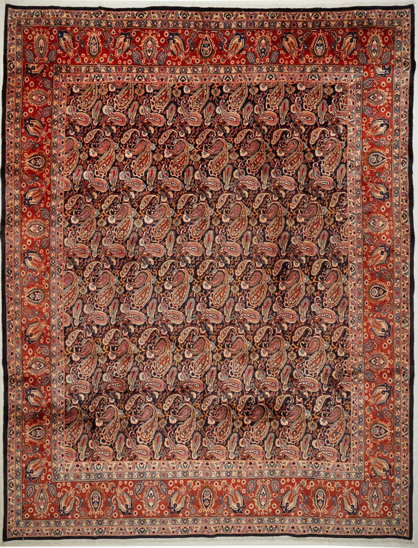 Kashan Teppich 298 x 380cm, Schurwolle, florale Muster, handgeknüpft
