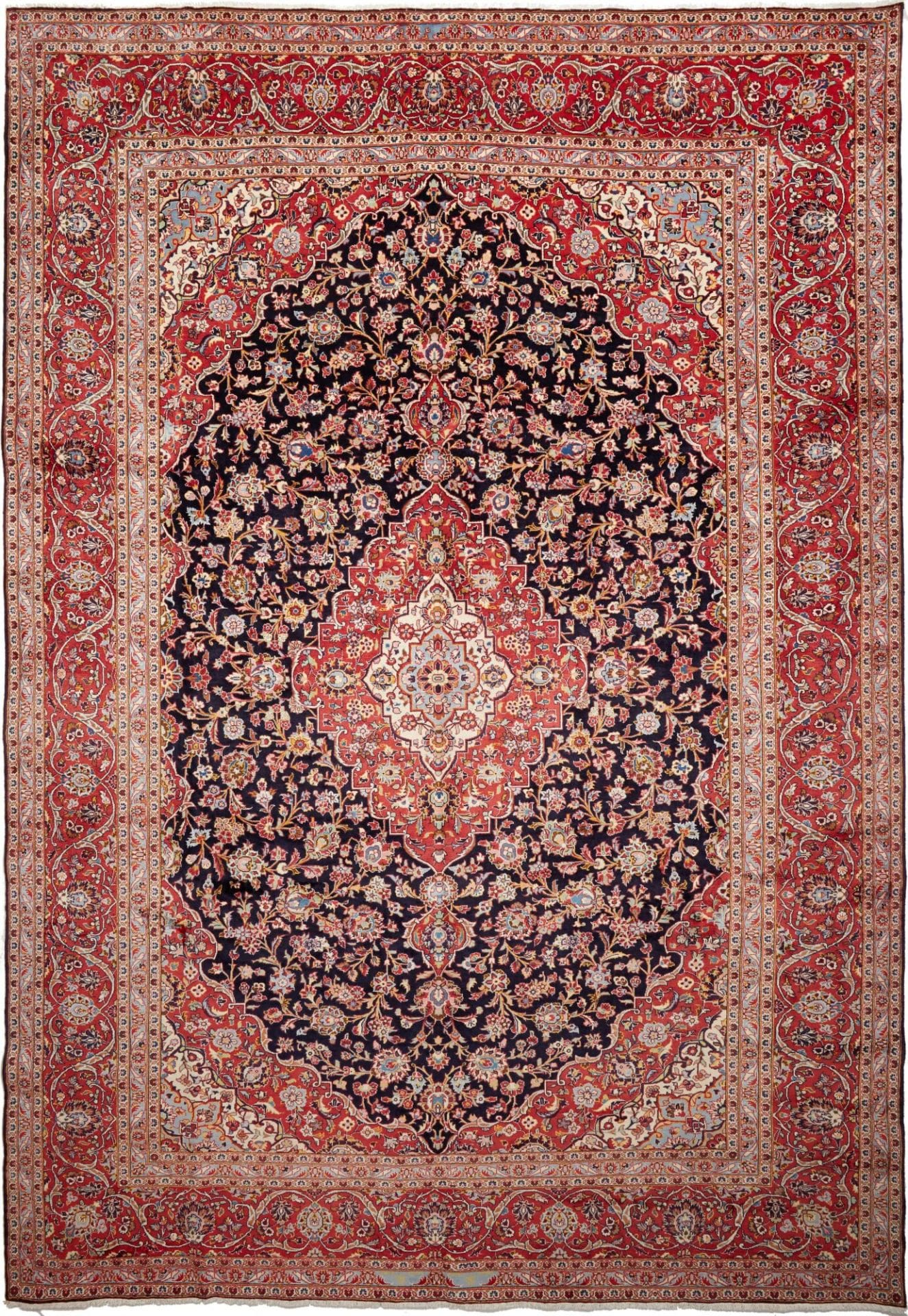 Kashan Teppich 298 x 422cm, florale Muster, handgeknüpft, Perserteppich