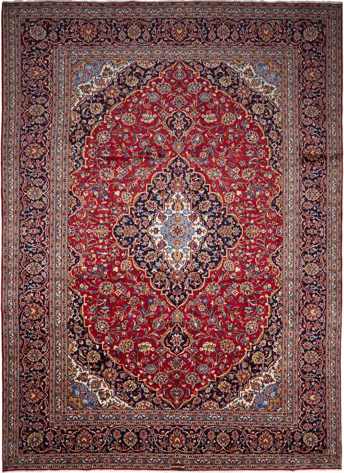 Kashan Teppich 299 x 405 cm, Schurwolle, orientalisches Design, handgeknüpft