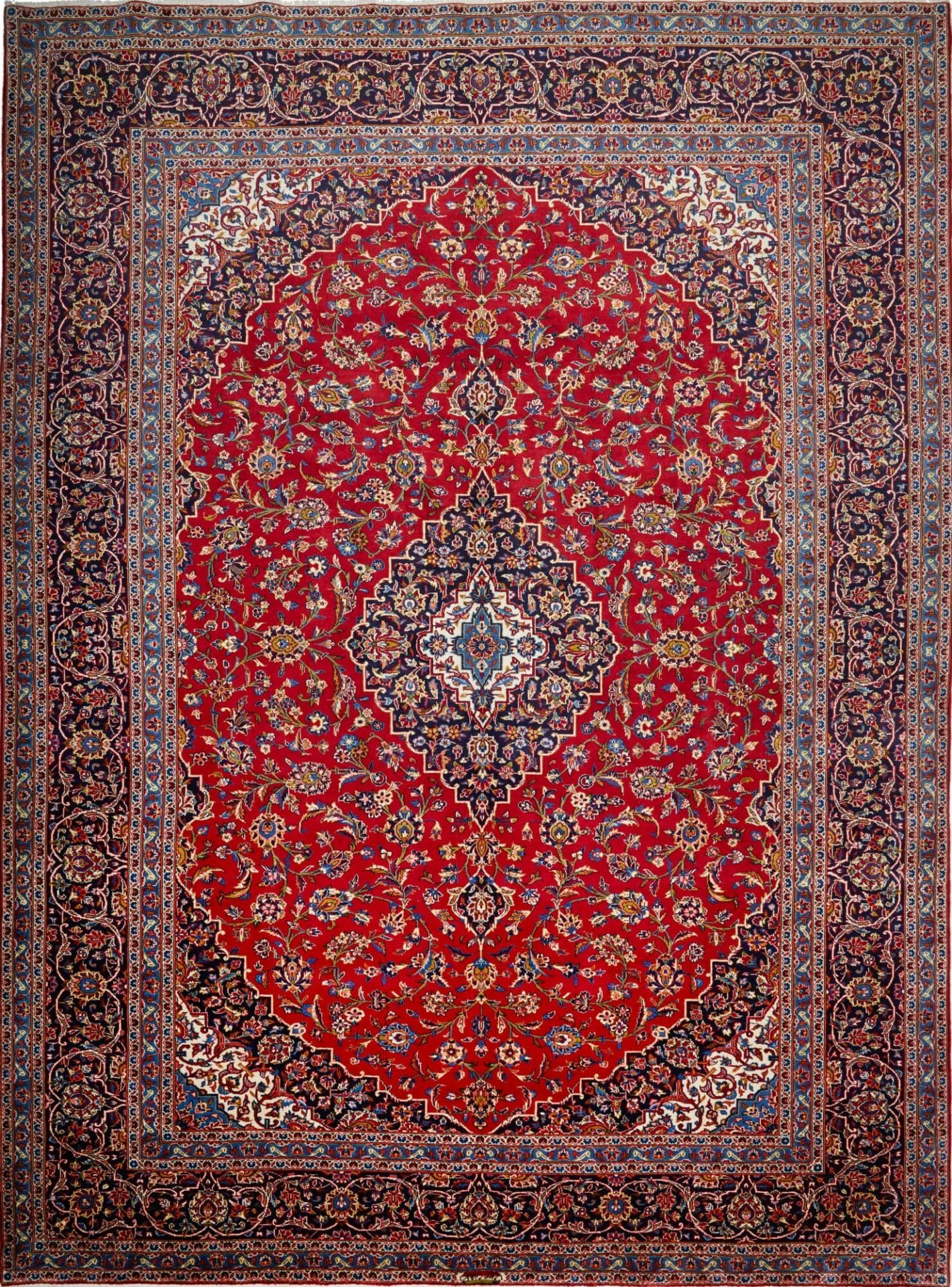Kashan Teppich 303 x 400 cm, florale Muster, Schurwolle, handgeknüpft