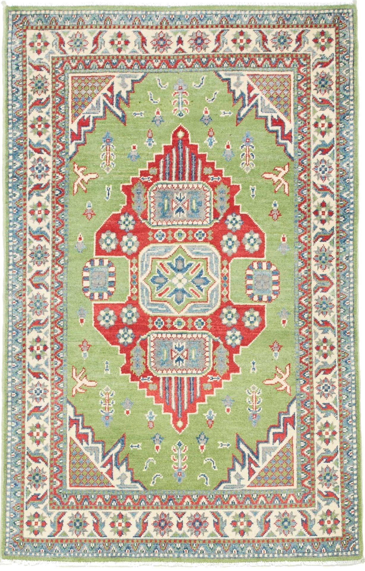 Kazak Orientteppich 100 x 152 cm, geometrisches Muster, handgeknüpft