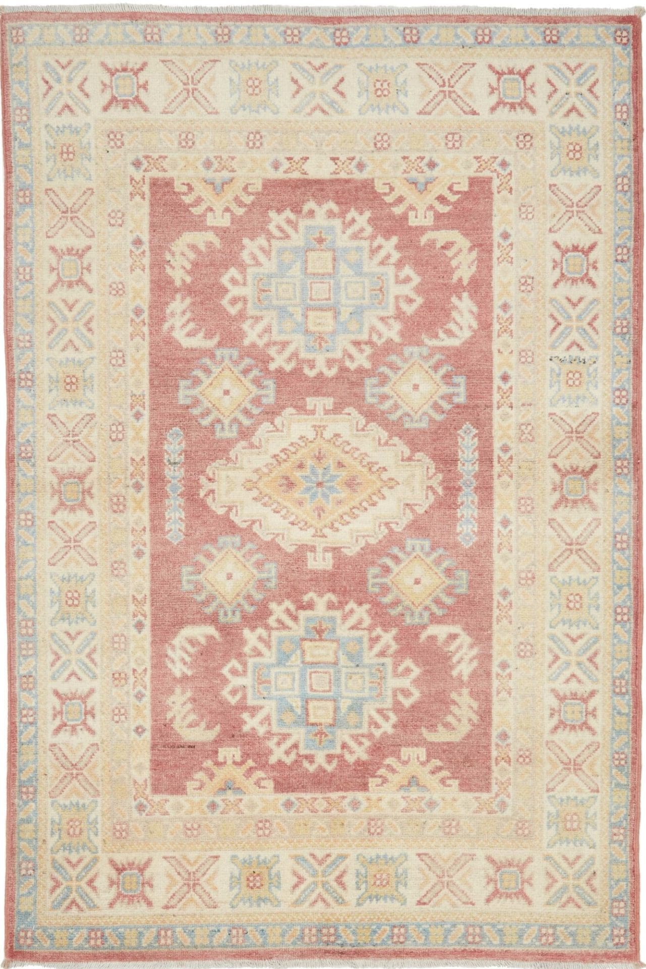 Kazak Orientteppich 101 x 148cm, geometrisches Muster, handgeknüpft