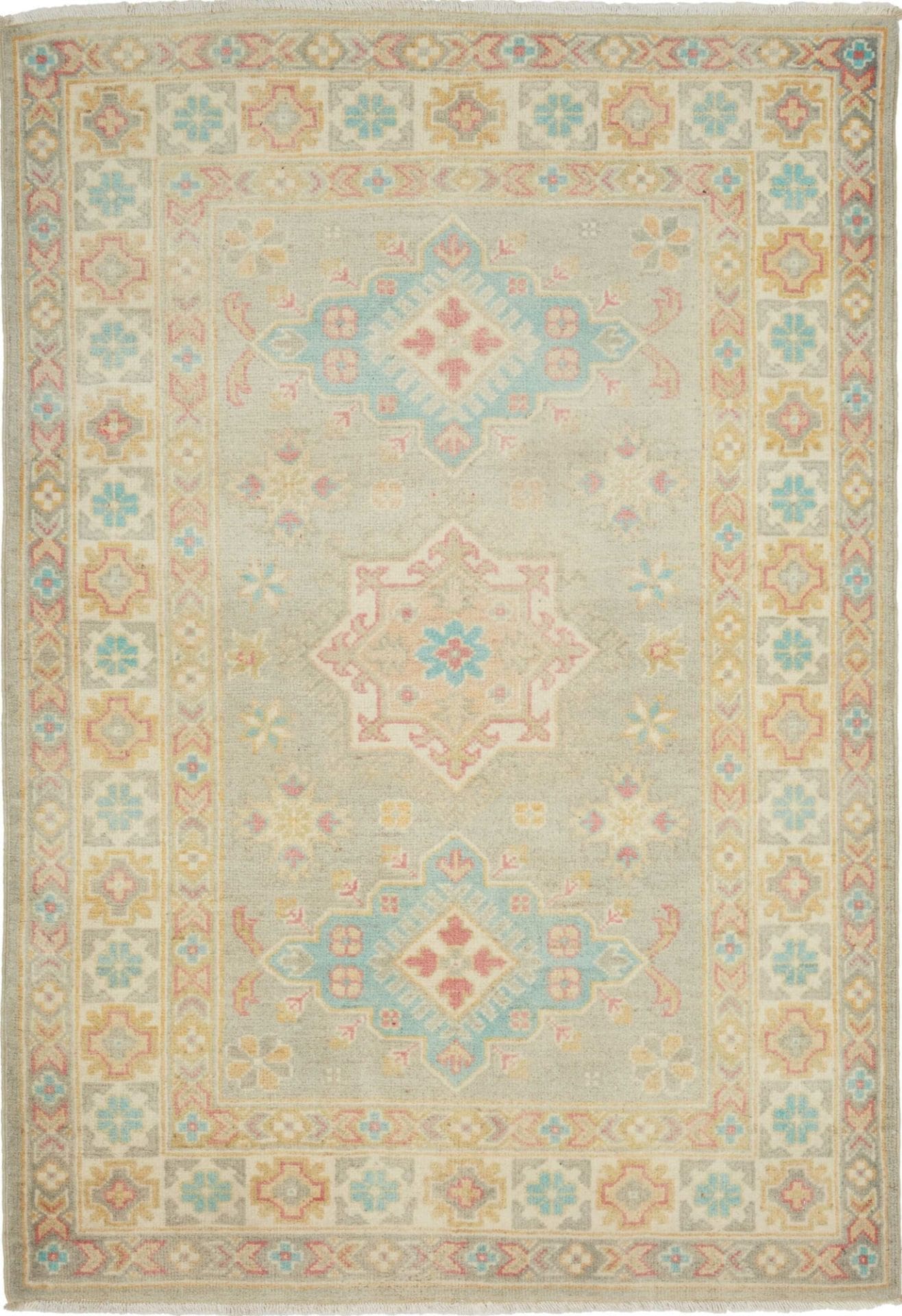 Kazak Orientteppich 102 x 150 cm, geometrische Muster, handgeknüpft