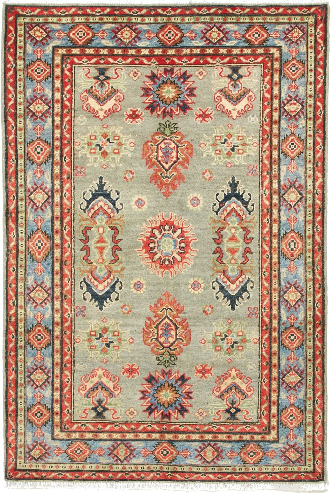 Kazak Orientteppich 102 x 151cm, geometrische Muster, handgeknüpft