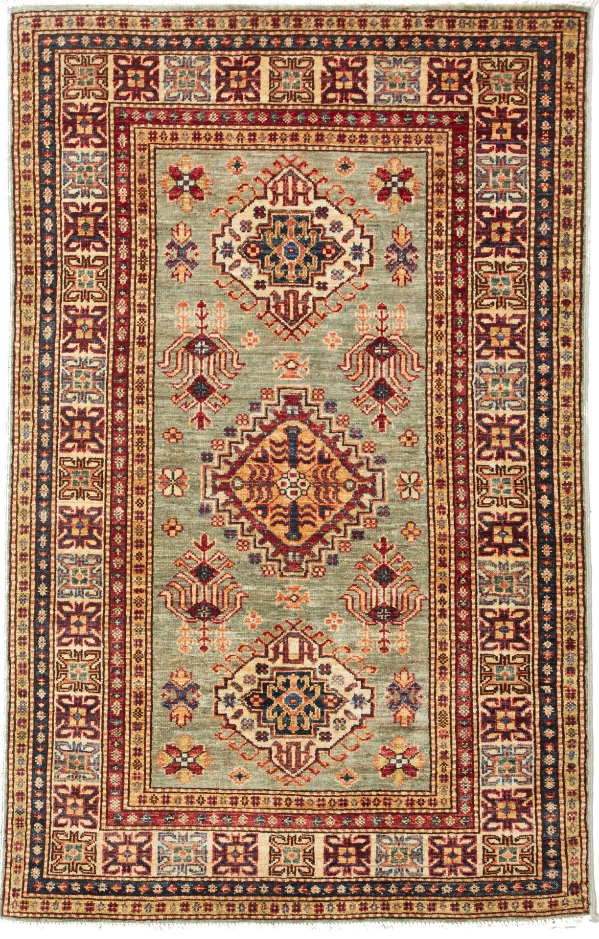 Kazak Orientteppich 103 x 155 cm, geometrisches Muster, handgeknüpft