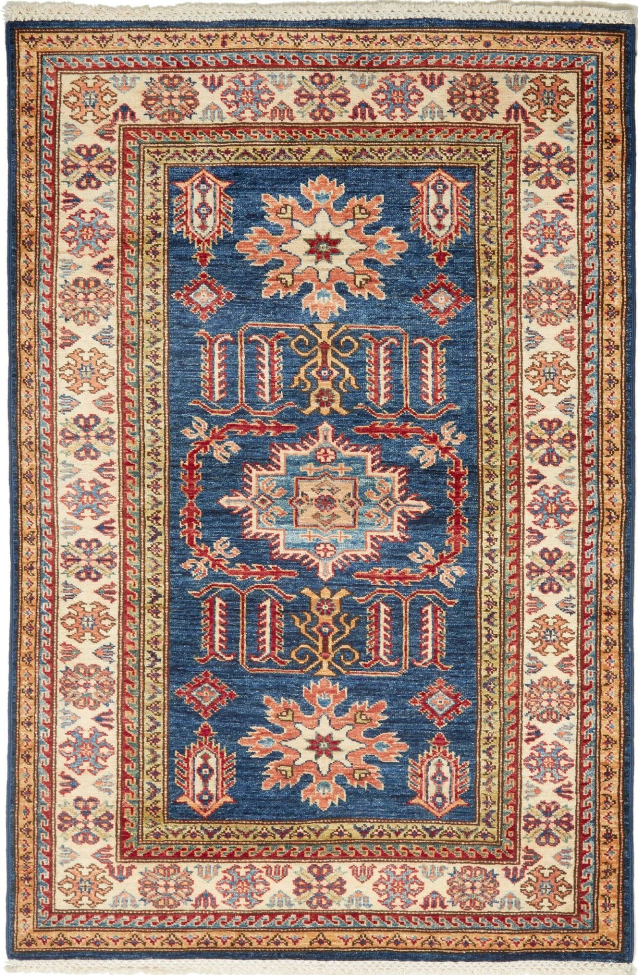 Kazak Orientteppich 105 x 156cm, handgeknüpft, geometrische Muster