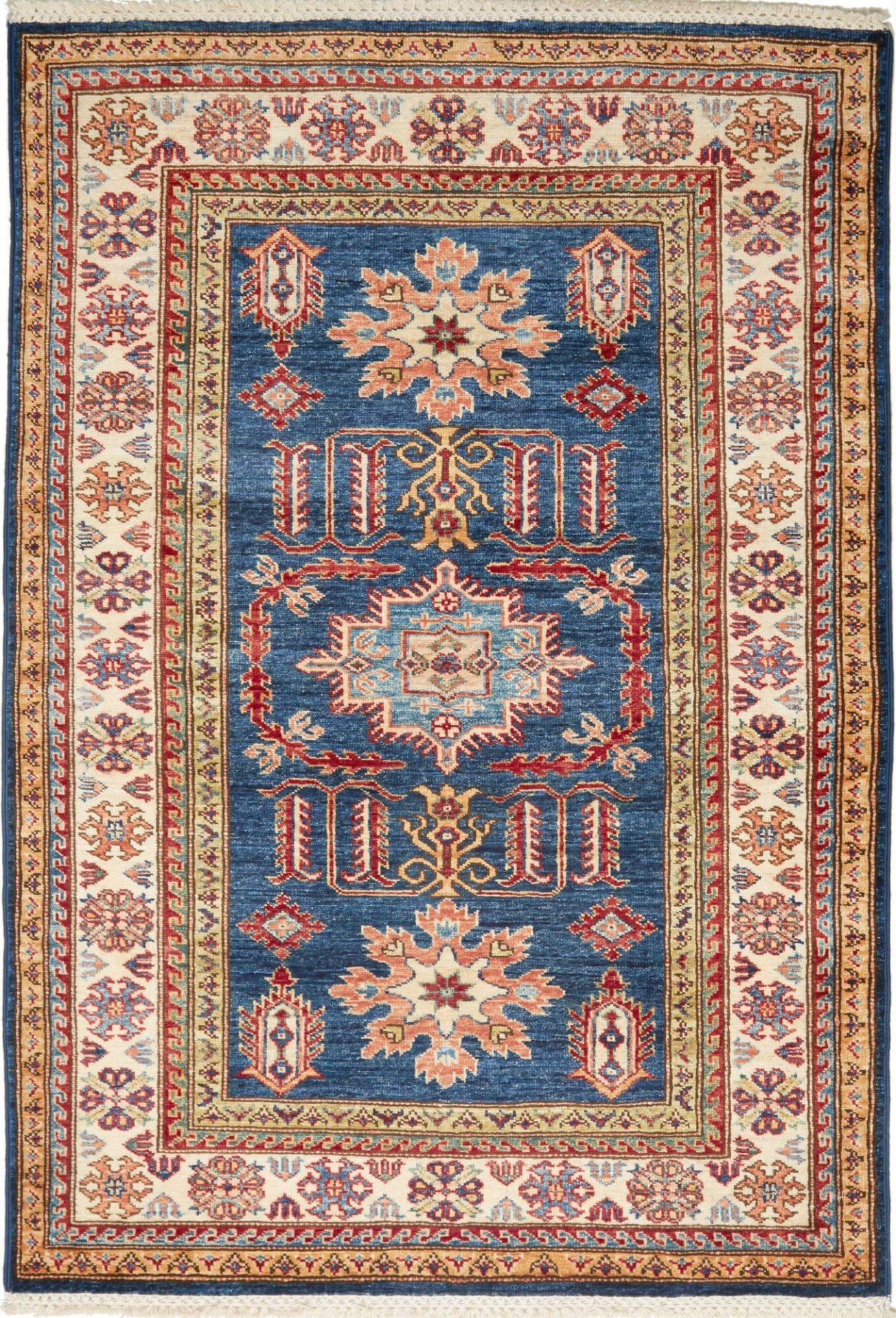 Kazak Orientteppich 108 x 155 cm, geometrisches Muster, handgeknüpft