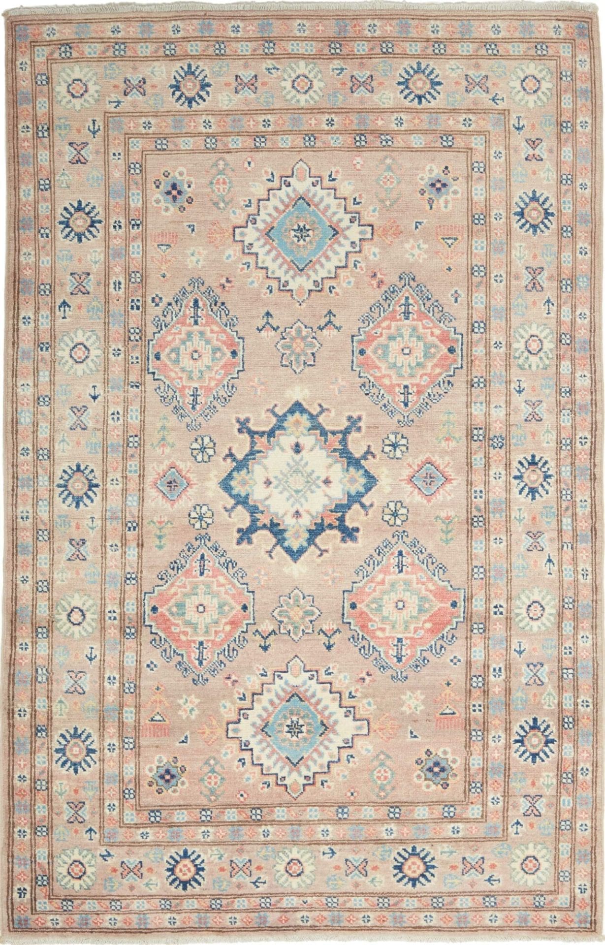 Kazak Orientteppich 118 x 182cm, geometrisches Muster, handgeknüpft