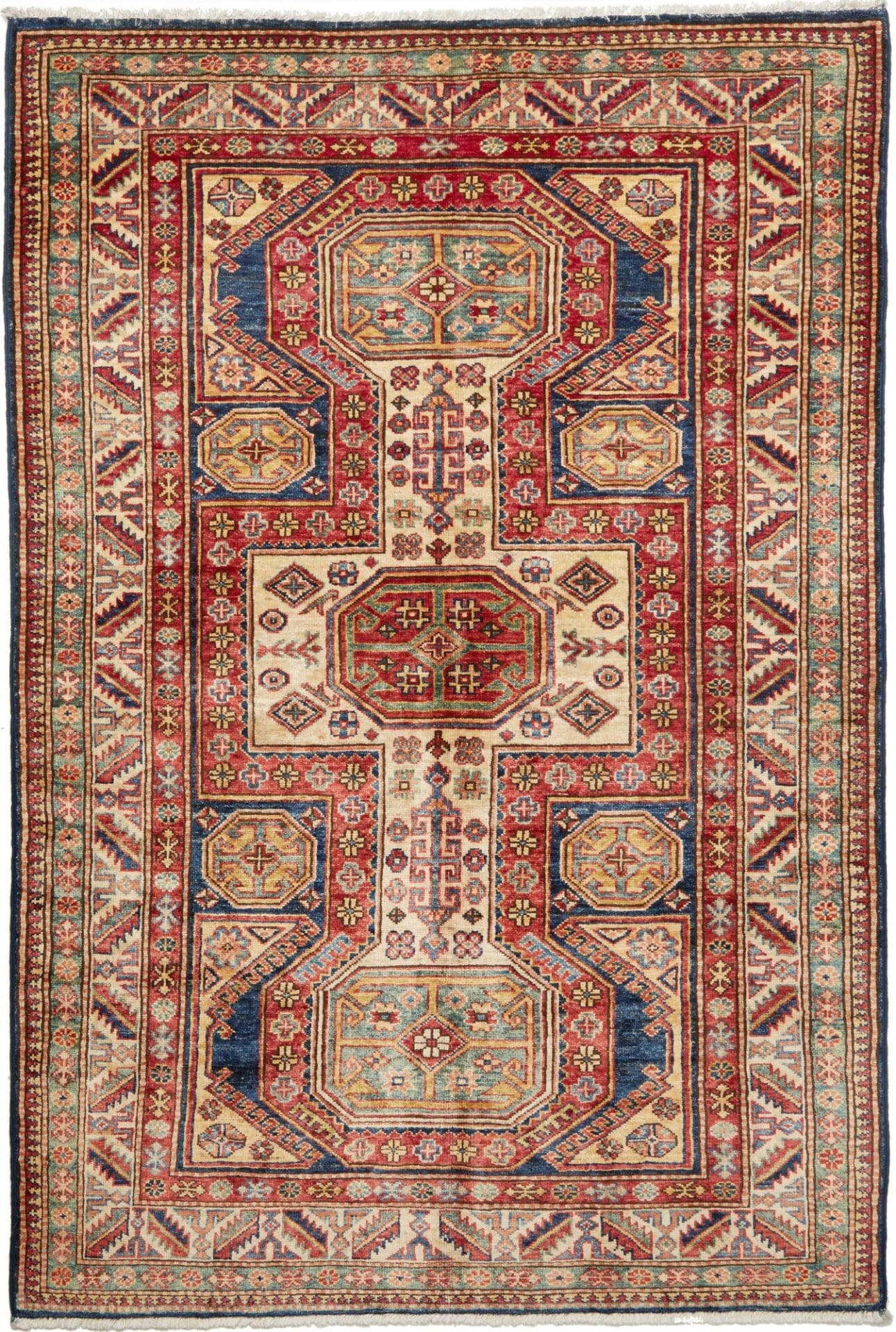 Kazak Orientteppich 121 x 178 cm - geometrisches Muster, handgeknüpft