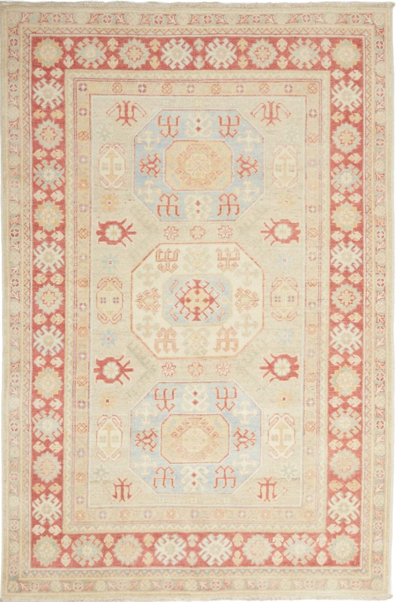 Kazak Orientteppich 121 x 181 cm mit geometrischen Mustern, handgeknüpft