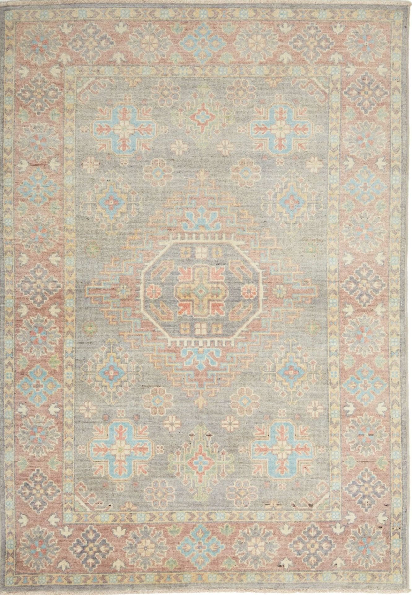 Kazak Orientteppich 123 x 174cm, handgeknüpft, geometrische Muster