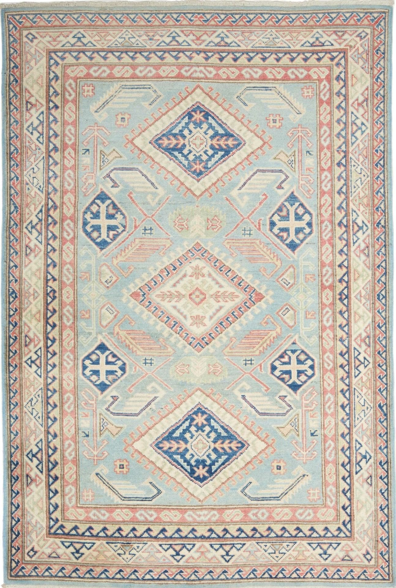 Kazak Orientteppich 123 x 179 cm, geometrisches Muster, handgeknüpft