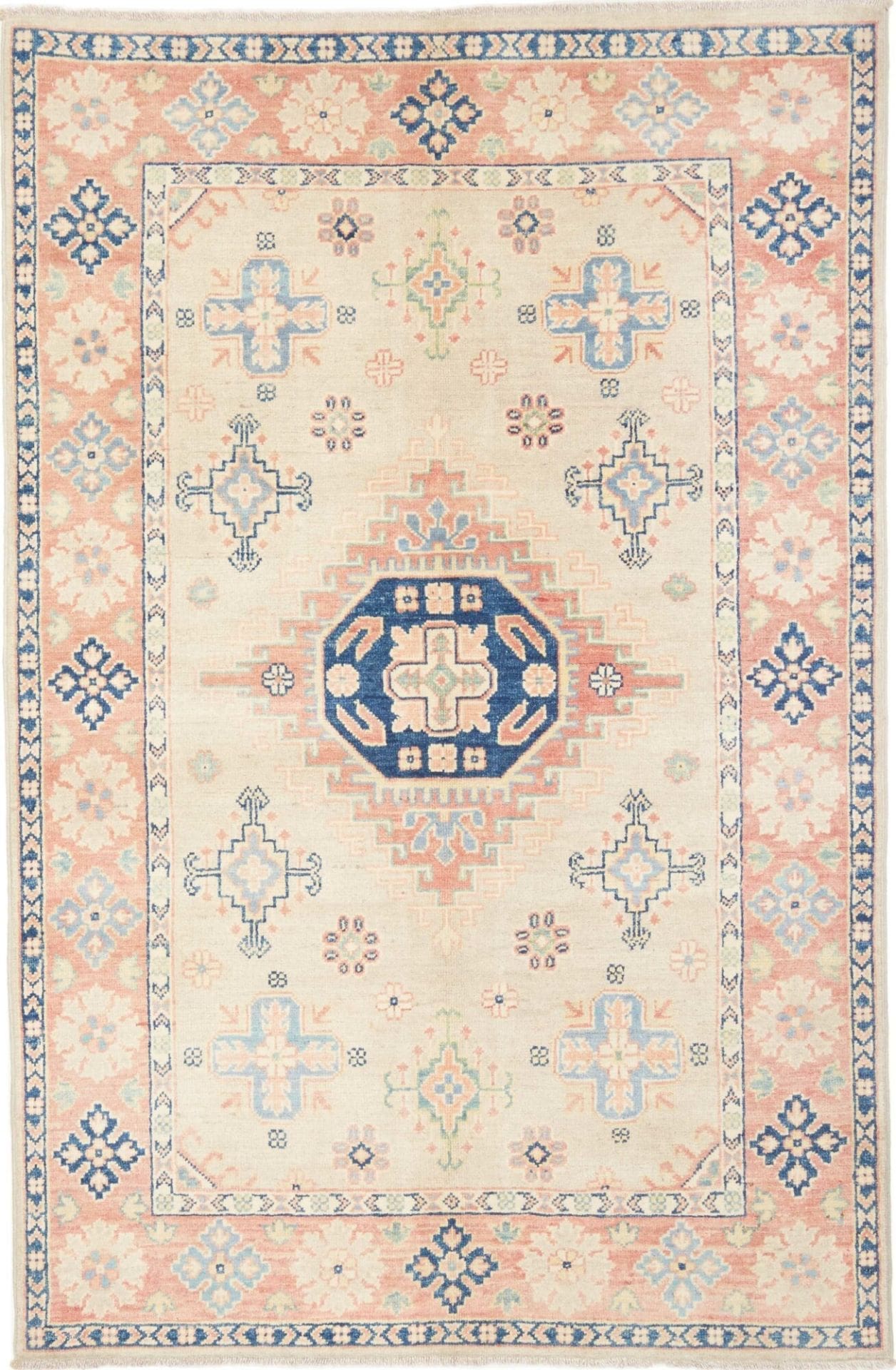 Kazak Orientteppich 123 x 179cm, geometrisches Muster, handgeknüpft