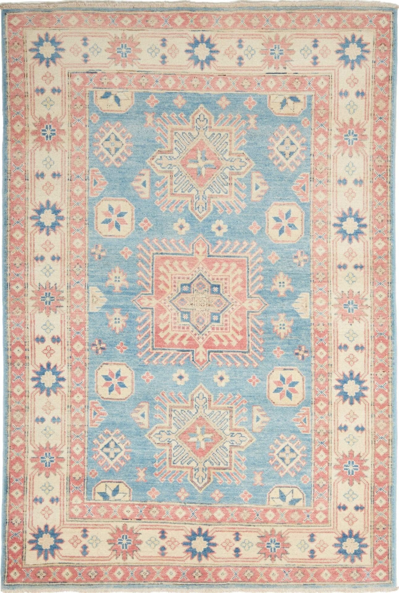 Kazak Orientteppich 125 x 182 cm, geometrisches Muster, handgeknüpft
