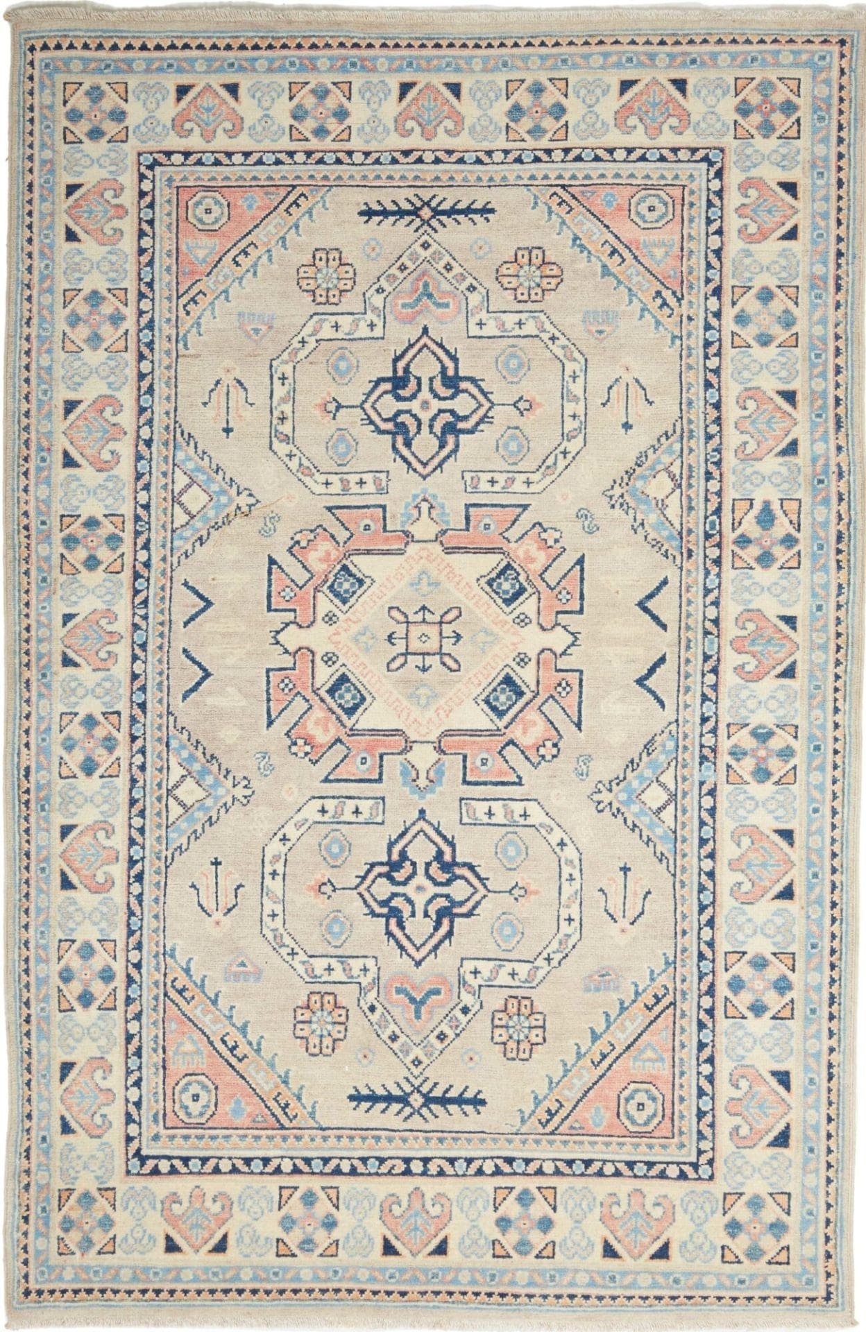 Kazak Orientteppich 125 x 189cm, geometrisches Muster, handgeknüpft