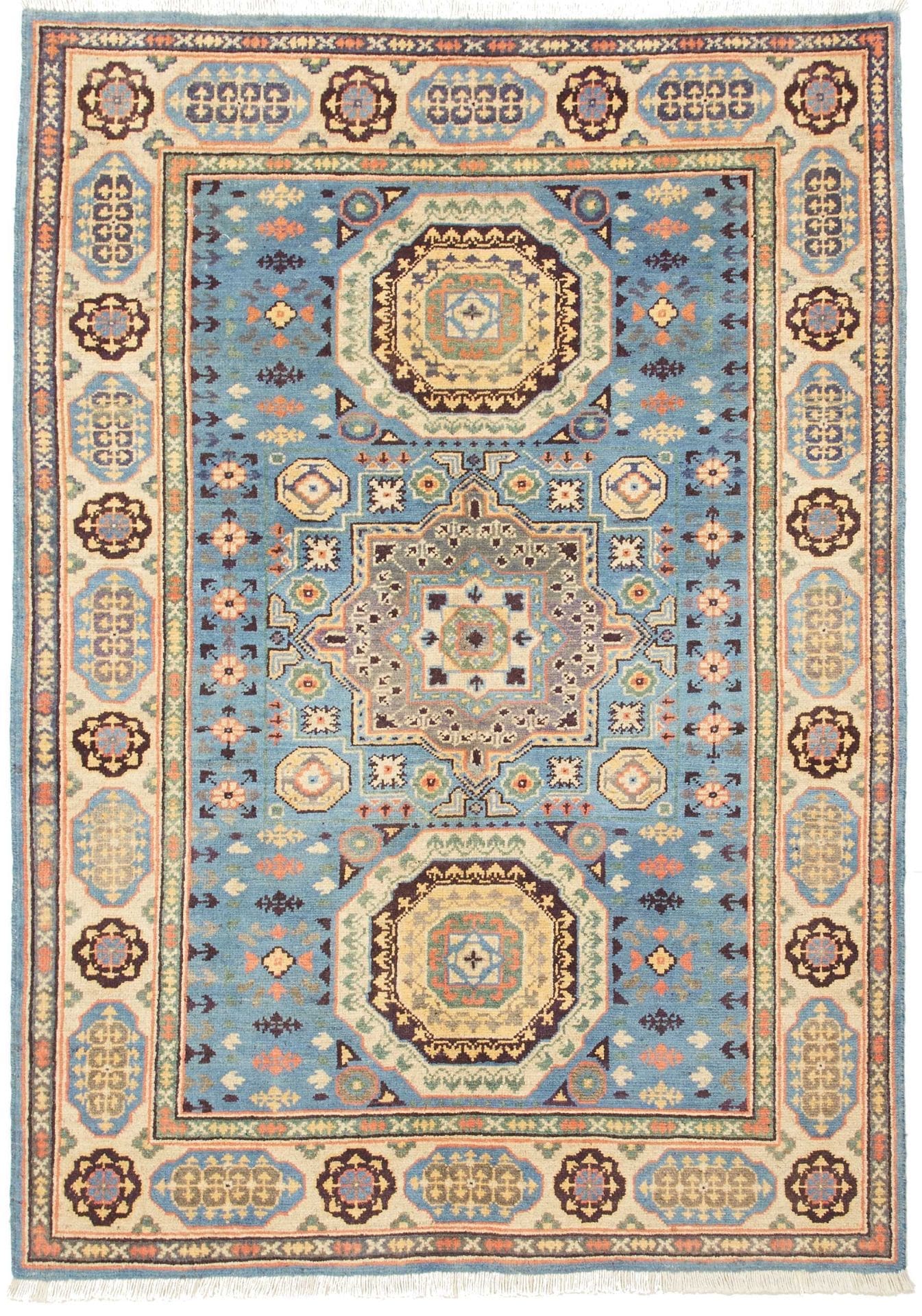 Kazak Orientteppich 126 x 173cm, geometrisches Muster, handgeknüpft