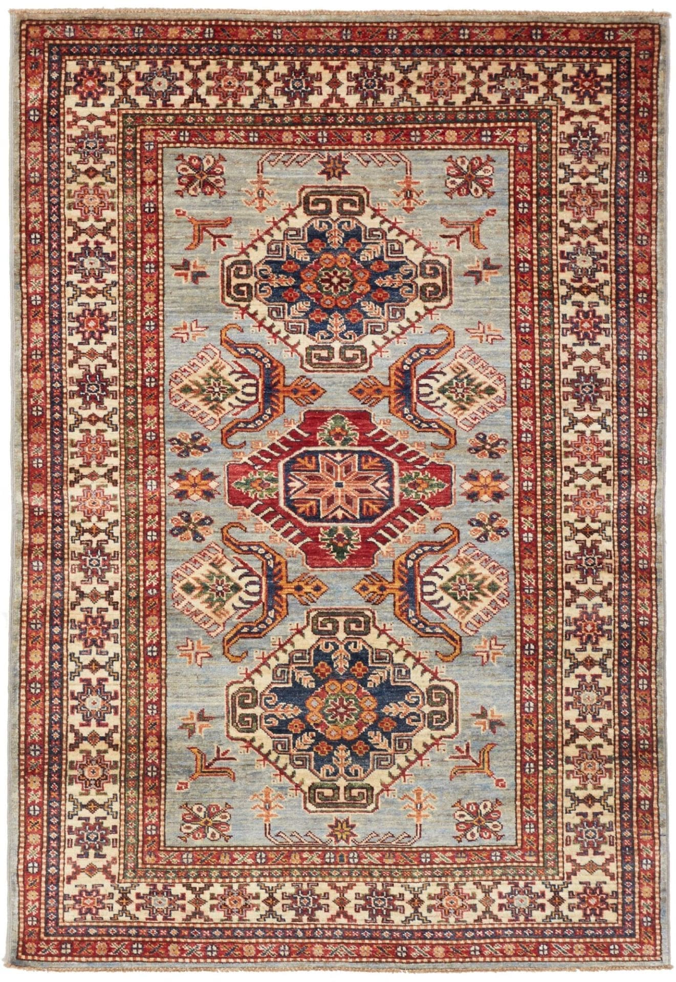 Kazak Orientteppich 128 x 181cm, geometrisches Muster, handgeknüpft