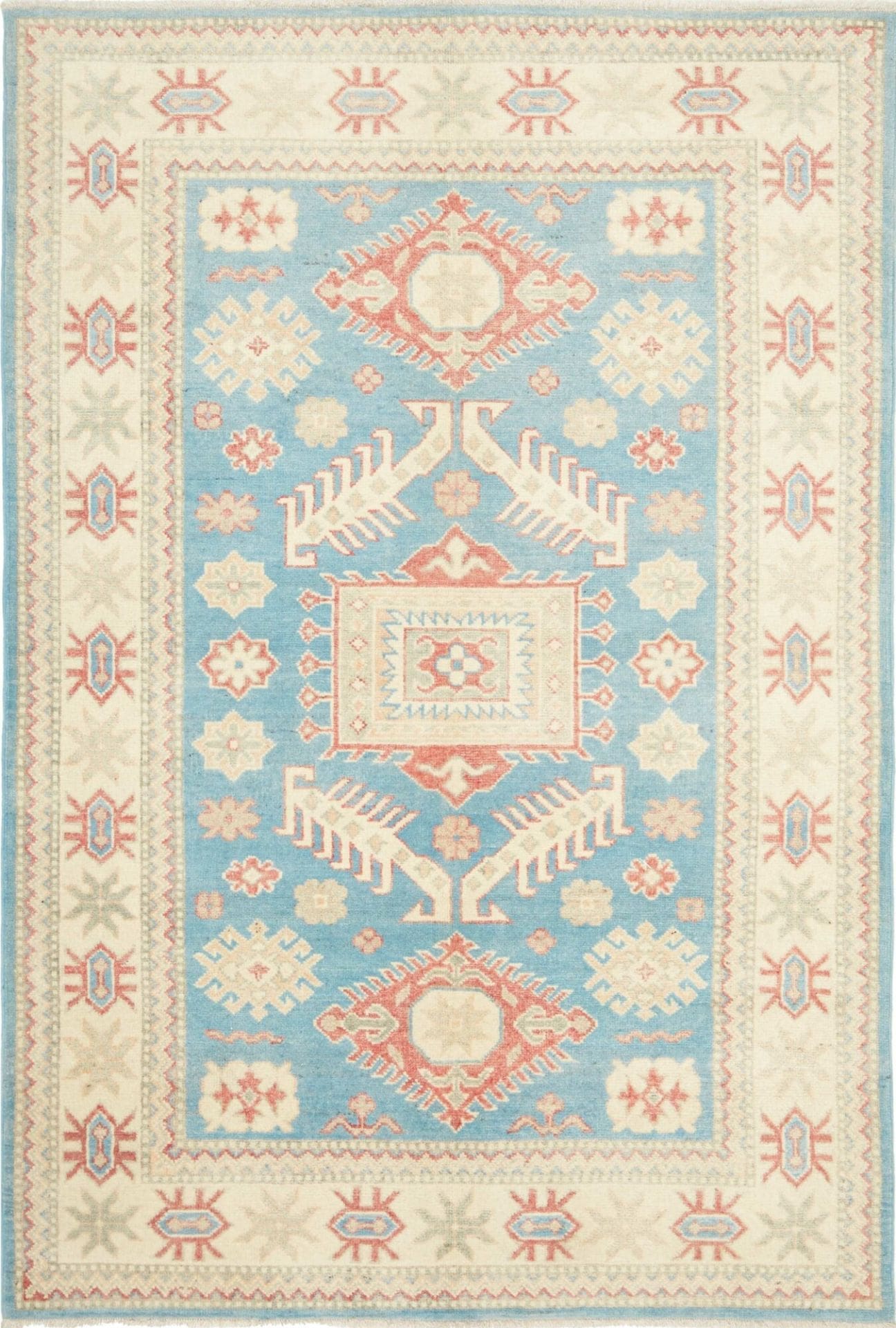 Kazak Orientteppich 130 x 186cm, geometrische Muster, handgeknüpft