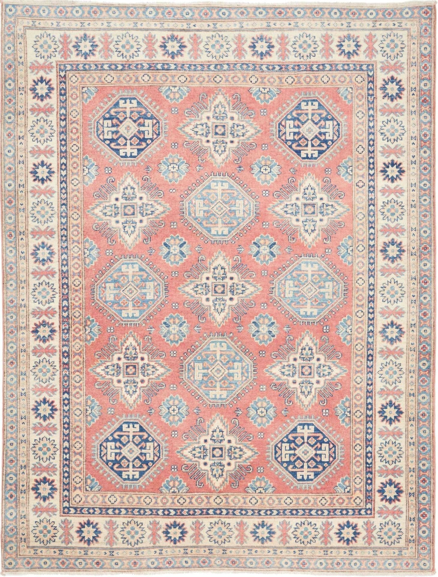 Kazak Orientteppich 151 x 196 cm, geometrisches Muster, handgeknüpft