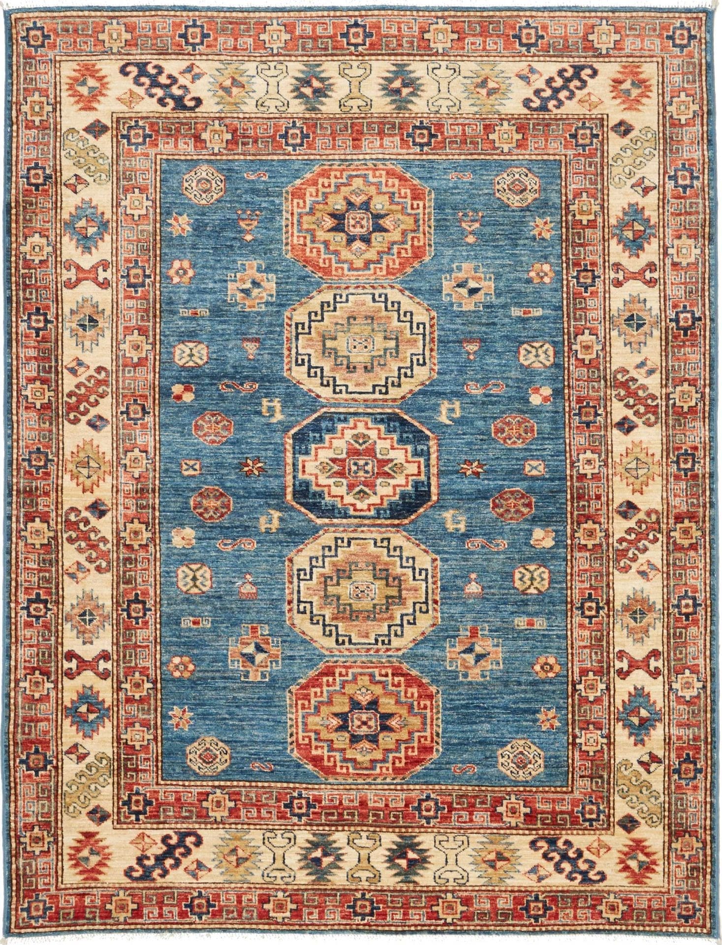 Kazak Orientteppich 151 x 197cm, geometrisches Muster, handgeknüpft
