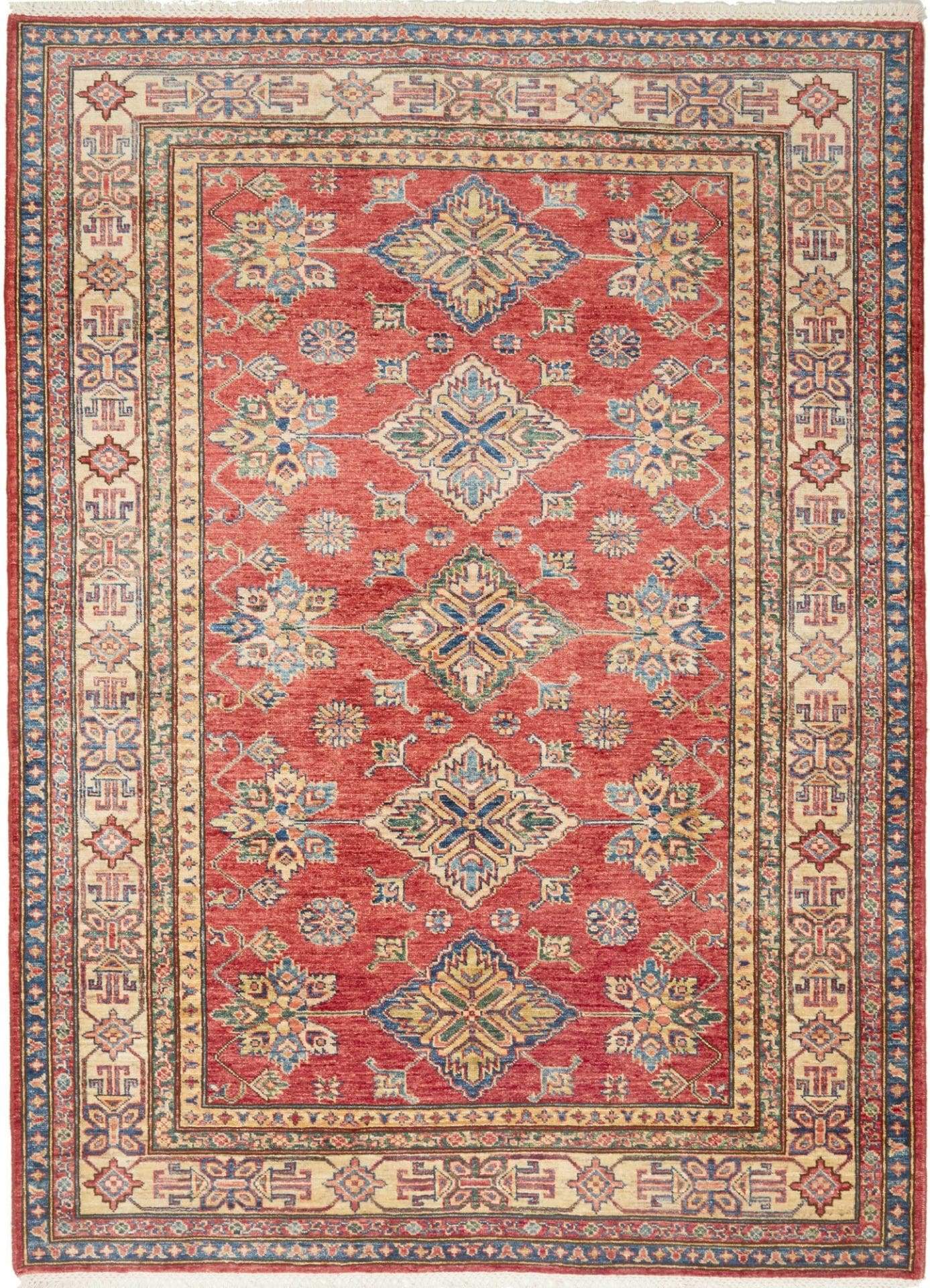 Kazak Orientteppich 152 x 204 cm, geometrisches Muster, handgeknüpft