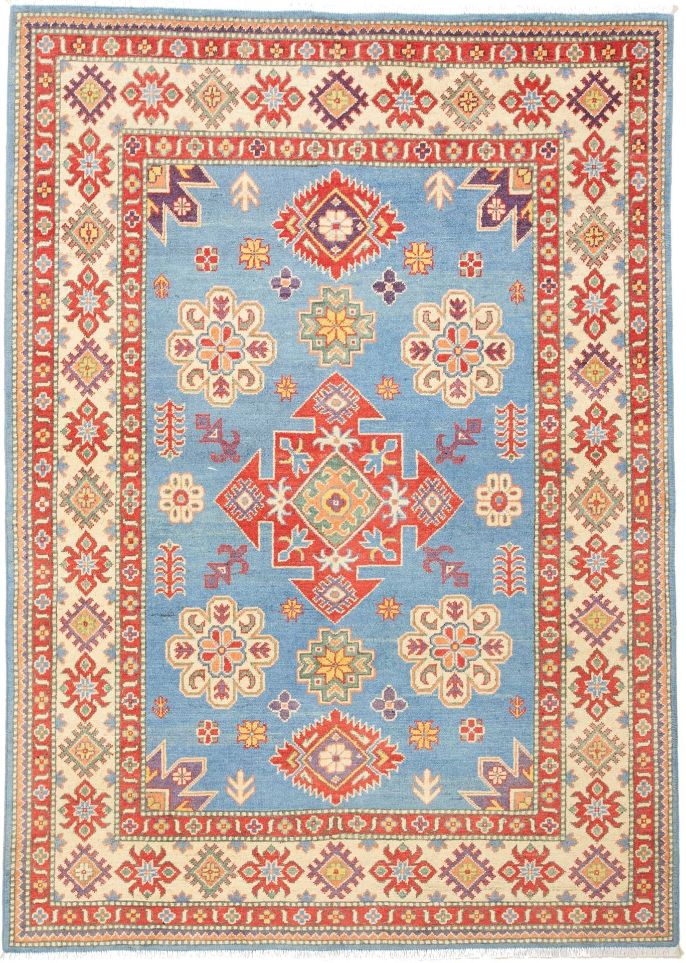 Kazak Orientteppich 152 x 210 cm, geometrisches Muster, handgeknüpft