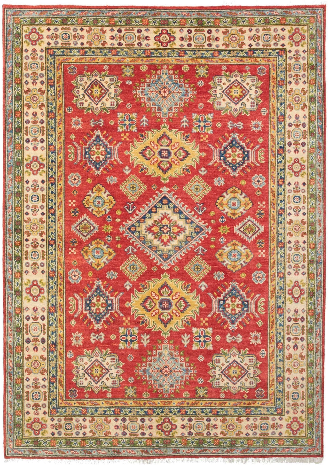 Kazak Orientteppich 152 x 214cm, handgeknüpft, geometrisches Muster