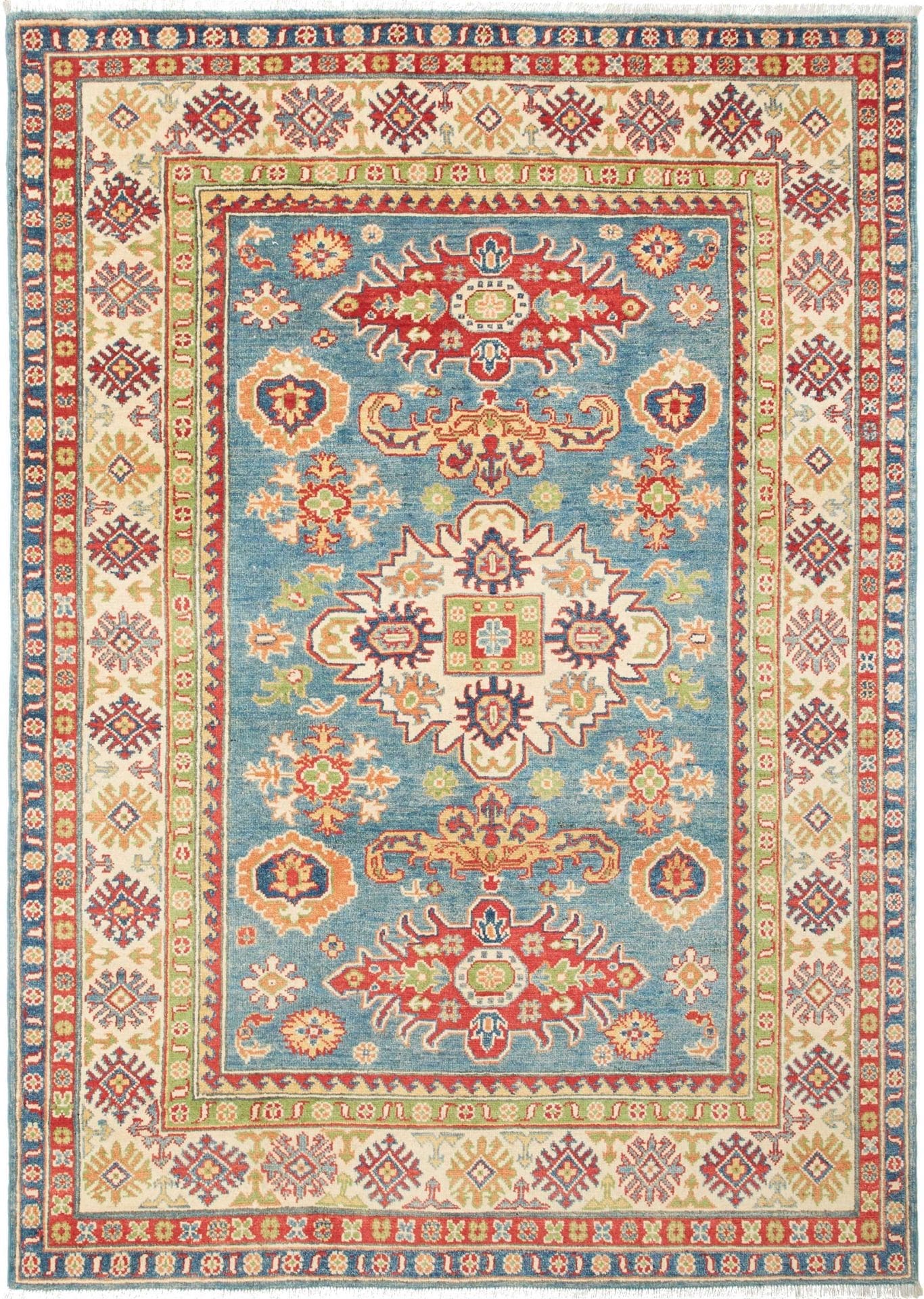 Kazak Orientteppich 154 x 213 cm, geometrisches Muster, handgeknüpft