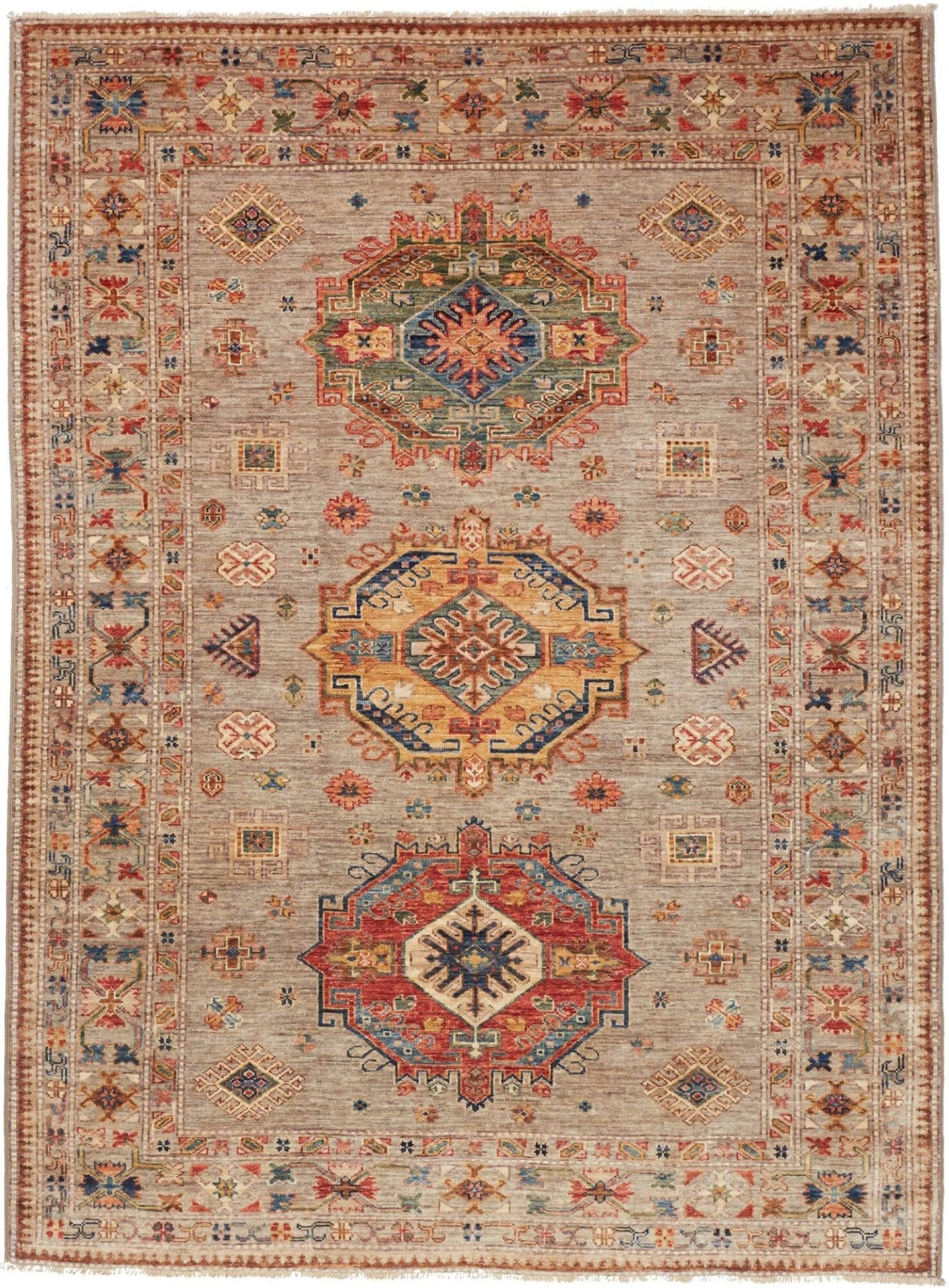 Kazak Orientteppich 156 x 209cm, geometrisches Muster, handgeknüpft