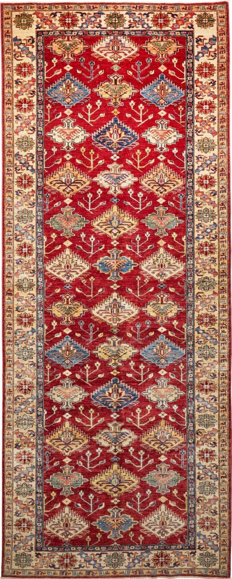 Kazak Orientteppich 157 x 389 cm, geometrisch, handgeknüpft