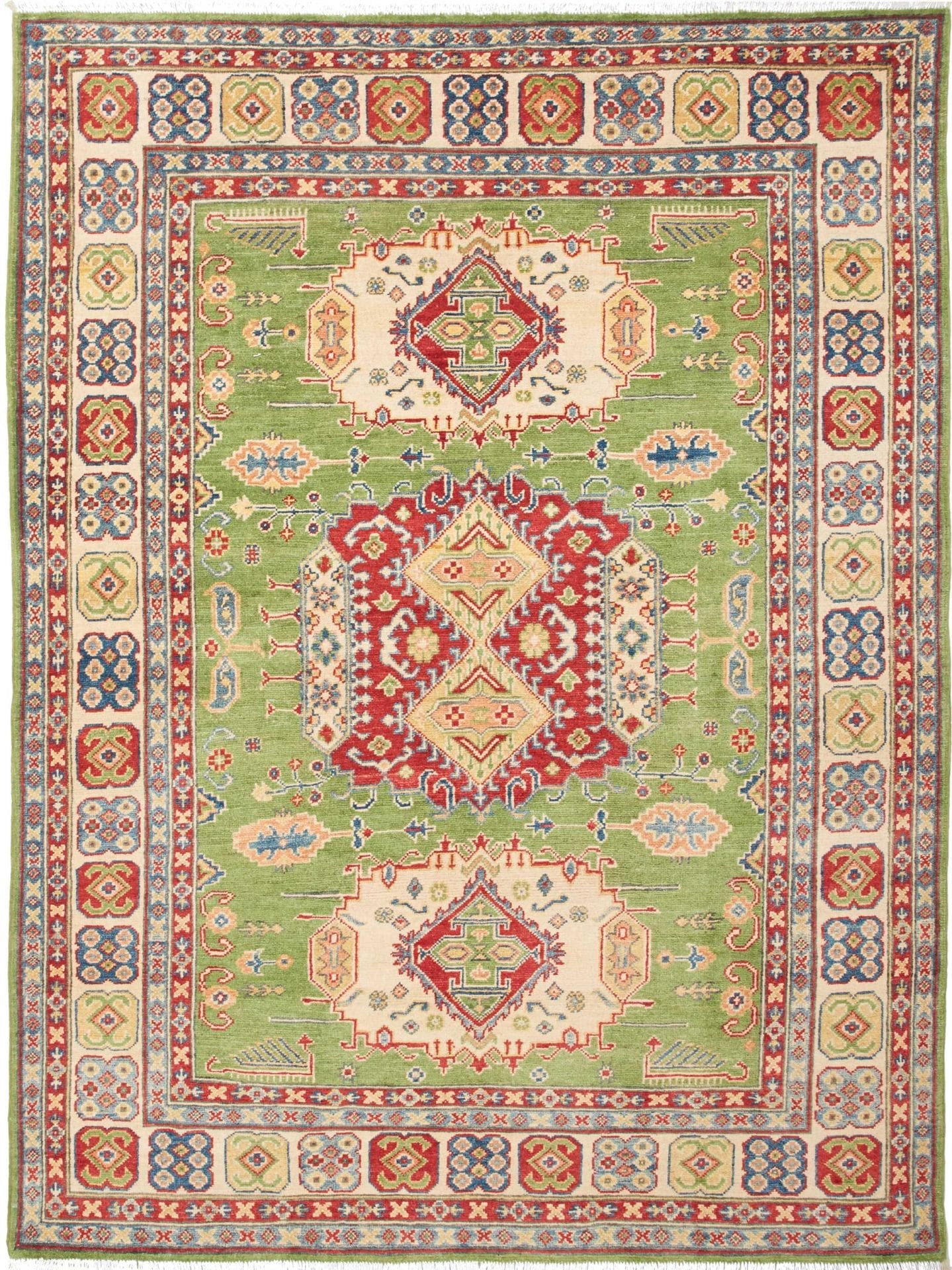 Kazak Orientteppich 160 x 208cm, handgeknüpft, geometrische Muster