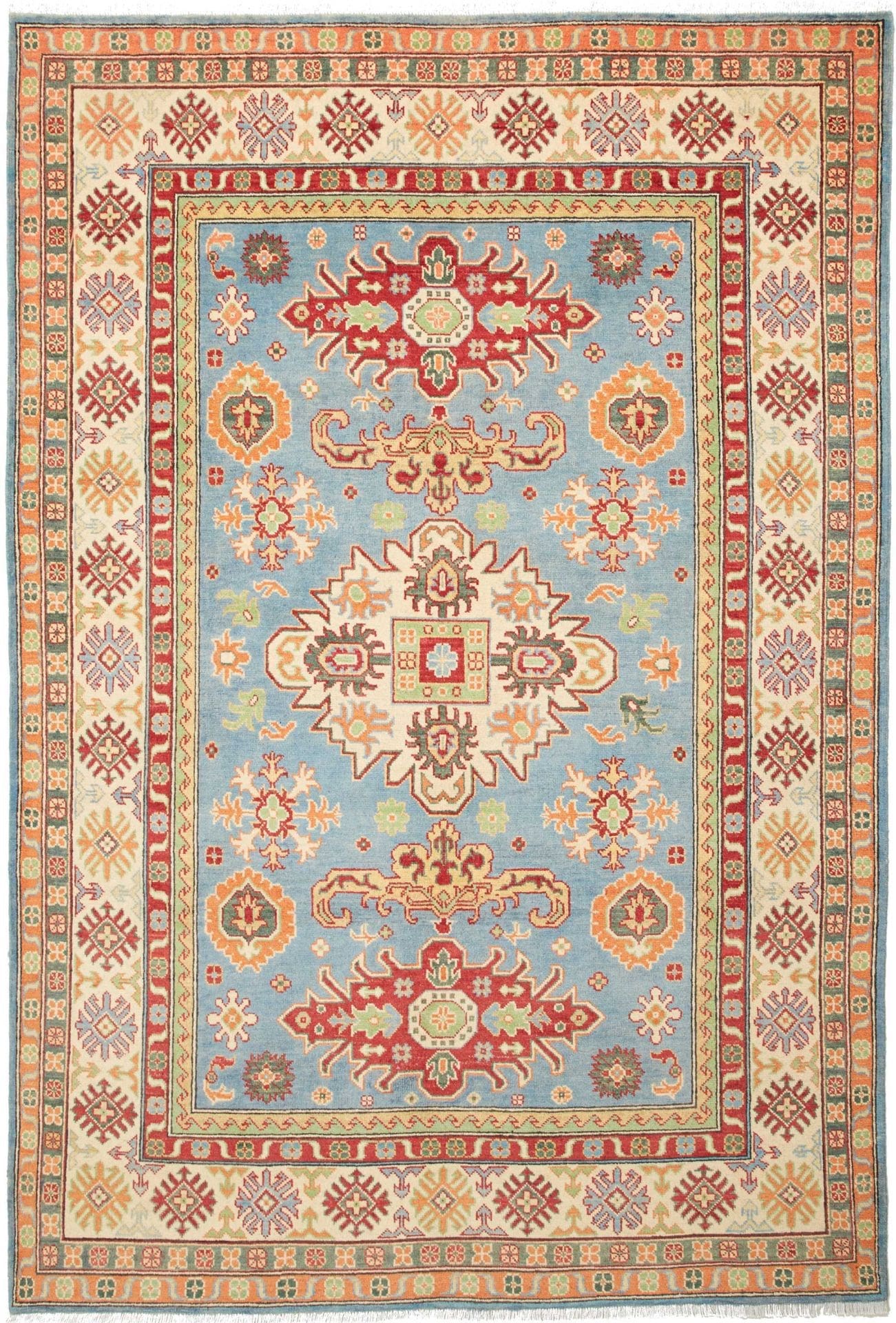 Kazak Orientteppich 167 x 243 cm mit geometrischen Mustern, handgeknüpft