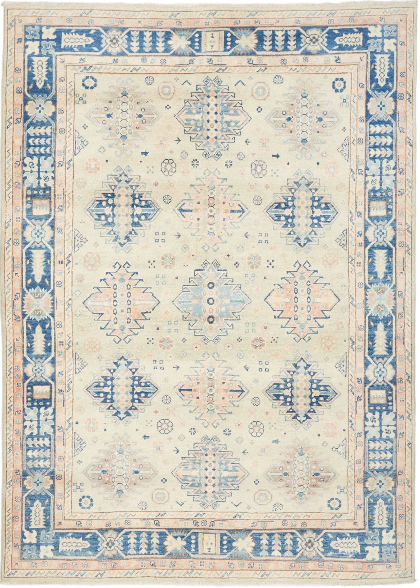 Kazak Orientteppich 176 x 237cm, geometrisches Muster, handgeknüpft