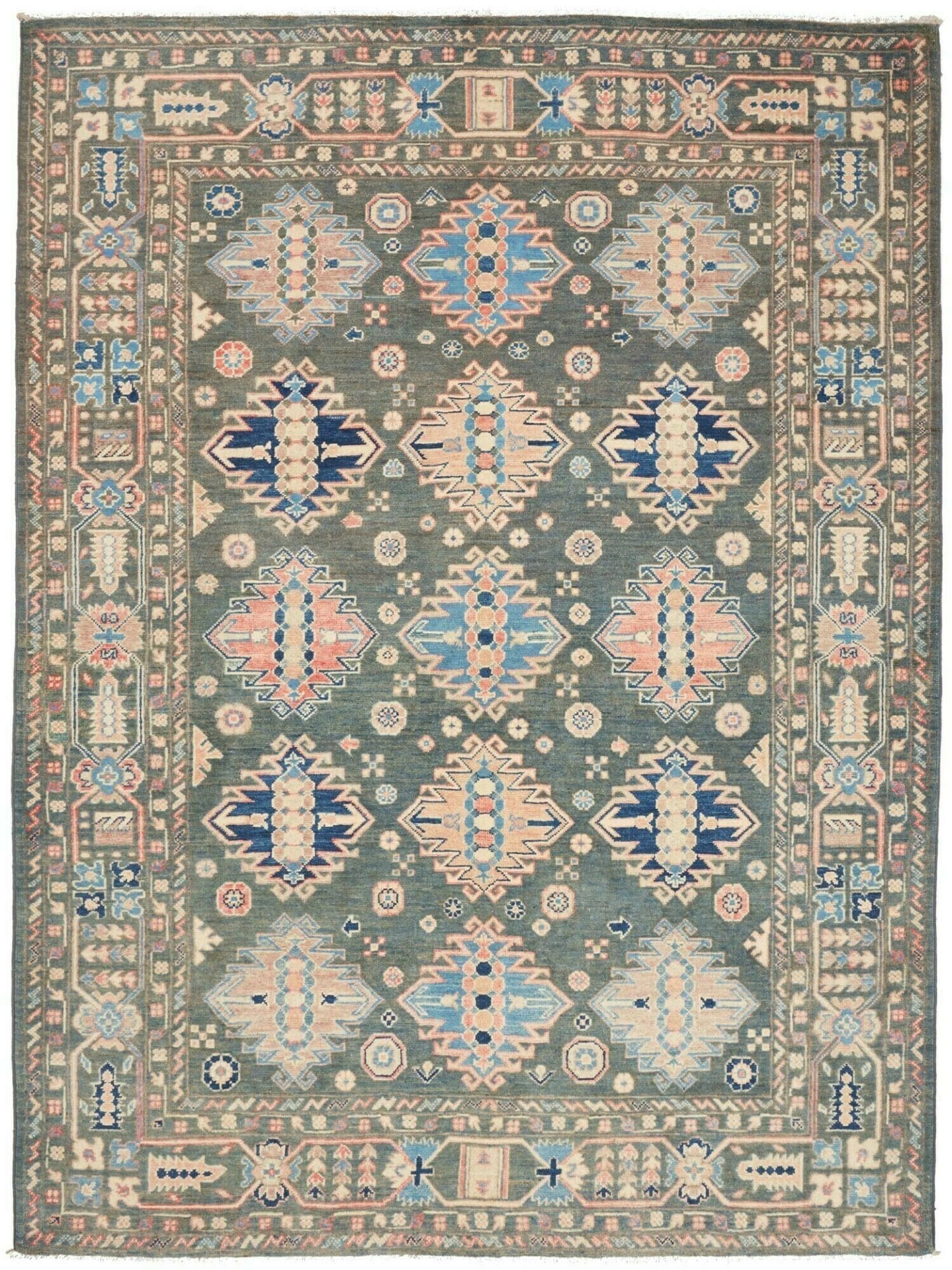 Kazak Orientteppich 177 x 230cm, geometrisches Muster, handgeknüpft