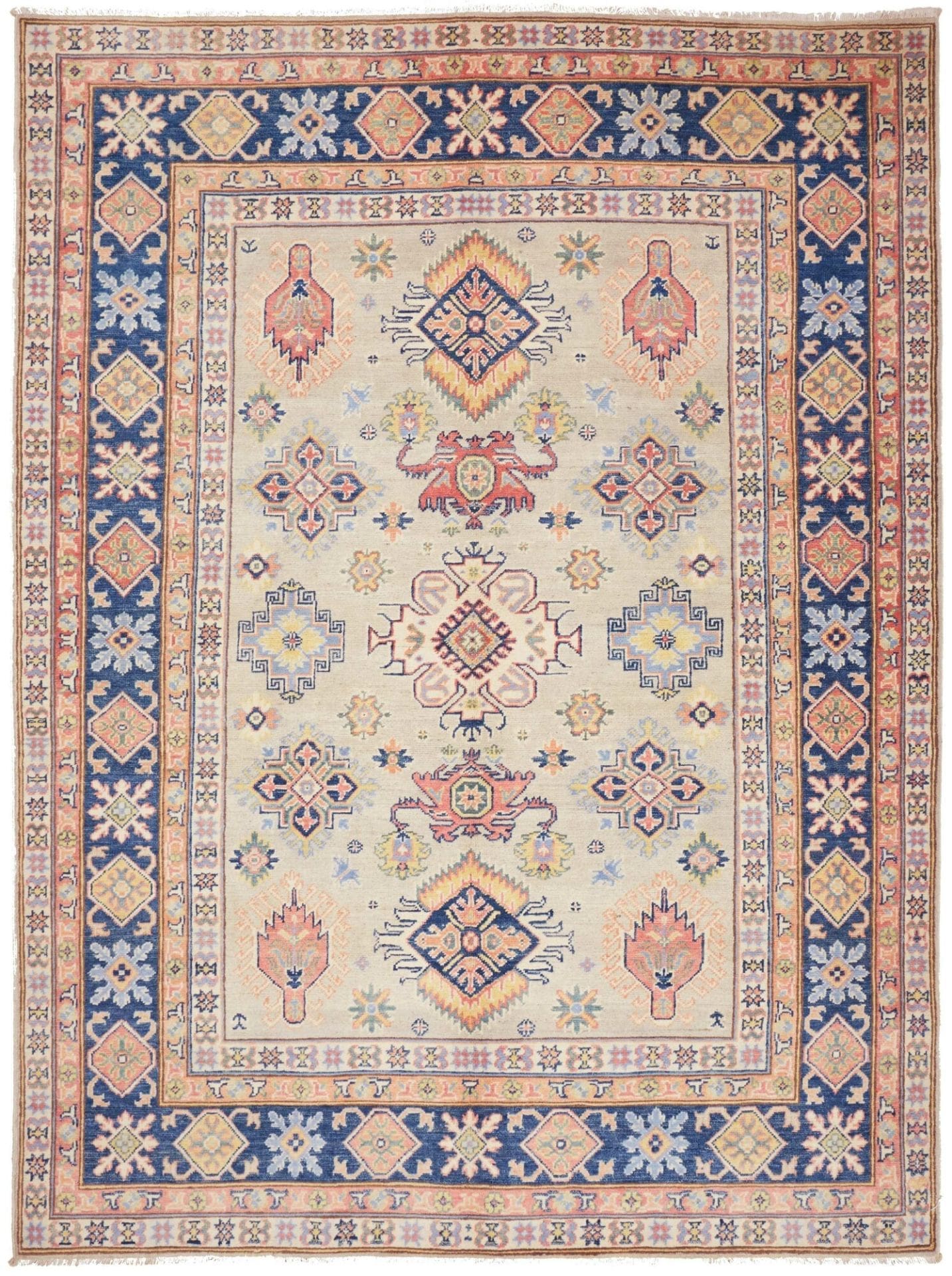 Kazak Orientteppich 178 x 238 cm, geometrisches Muster, handgeknüpft